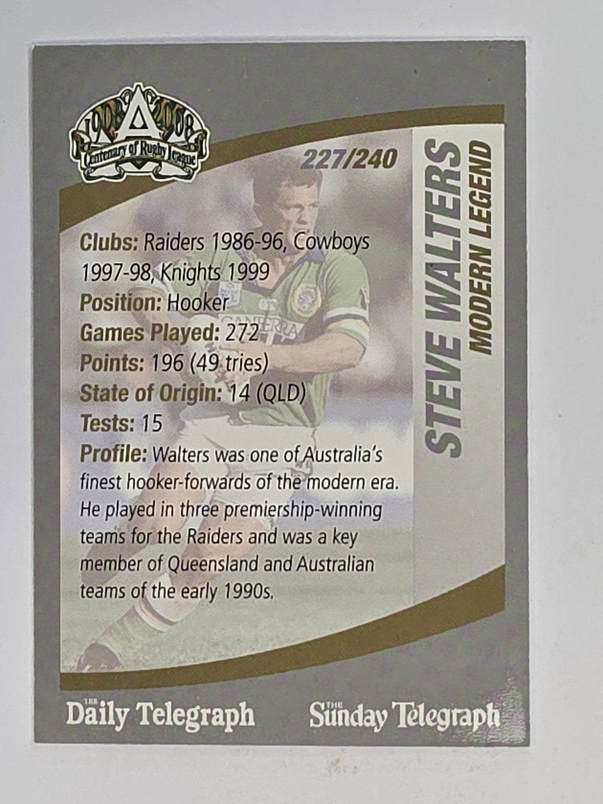 NRL 2008 Daily Telegraph | #227 | Steve Walters Modern Legend
