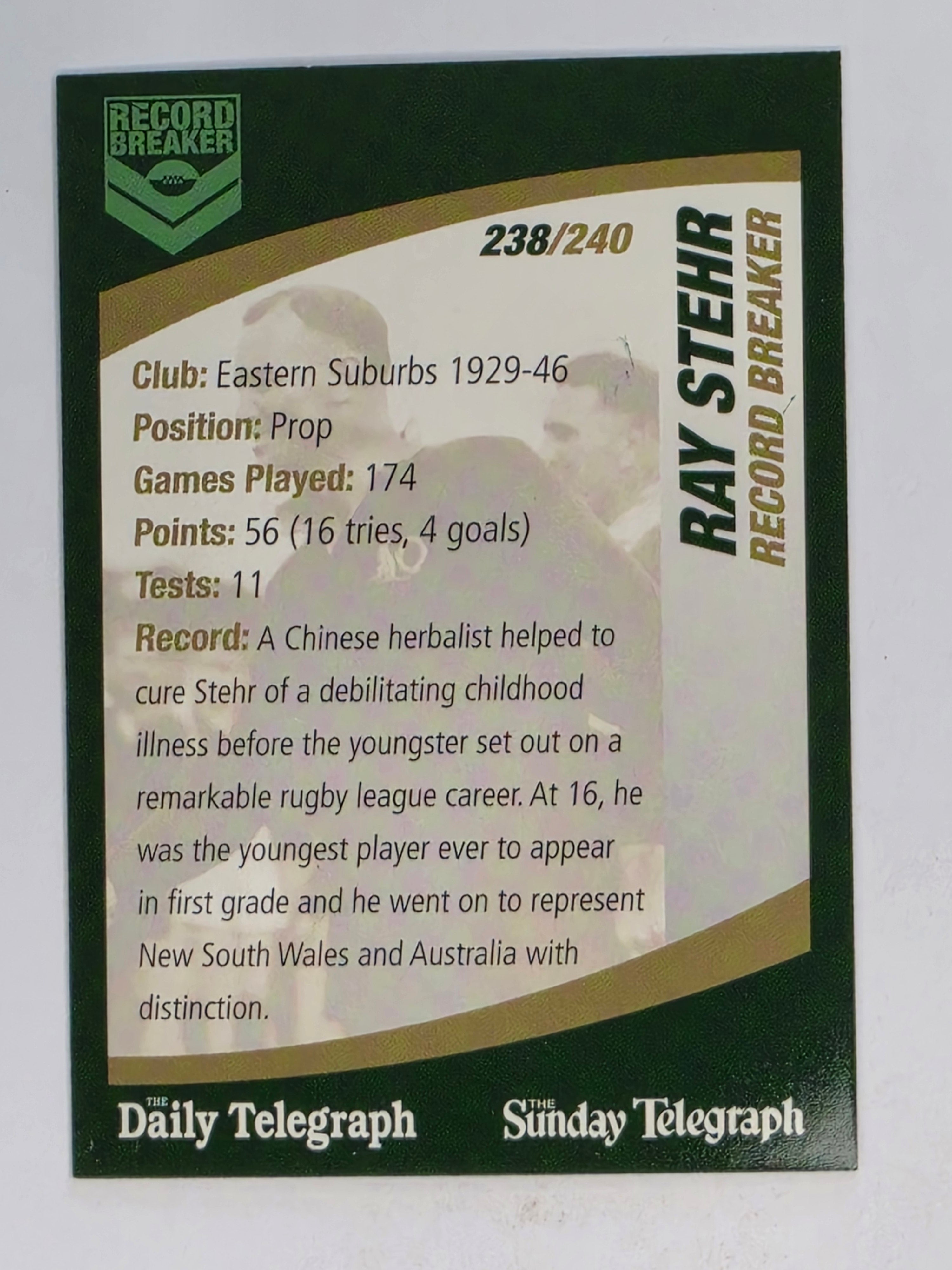 NRL 2008 Daily Telegraph | #238 | Ray Stehr Record Breaker