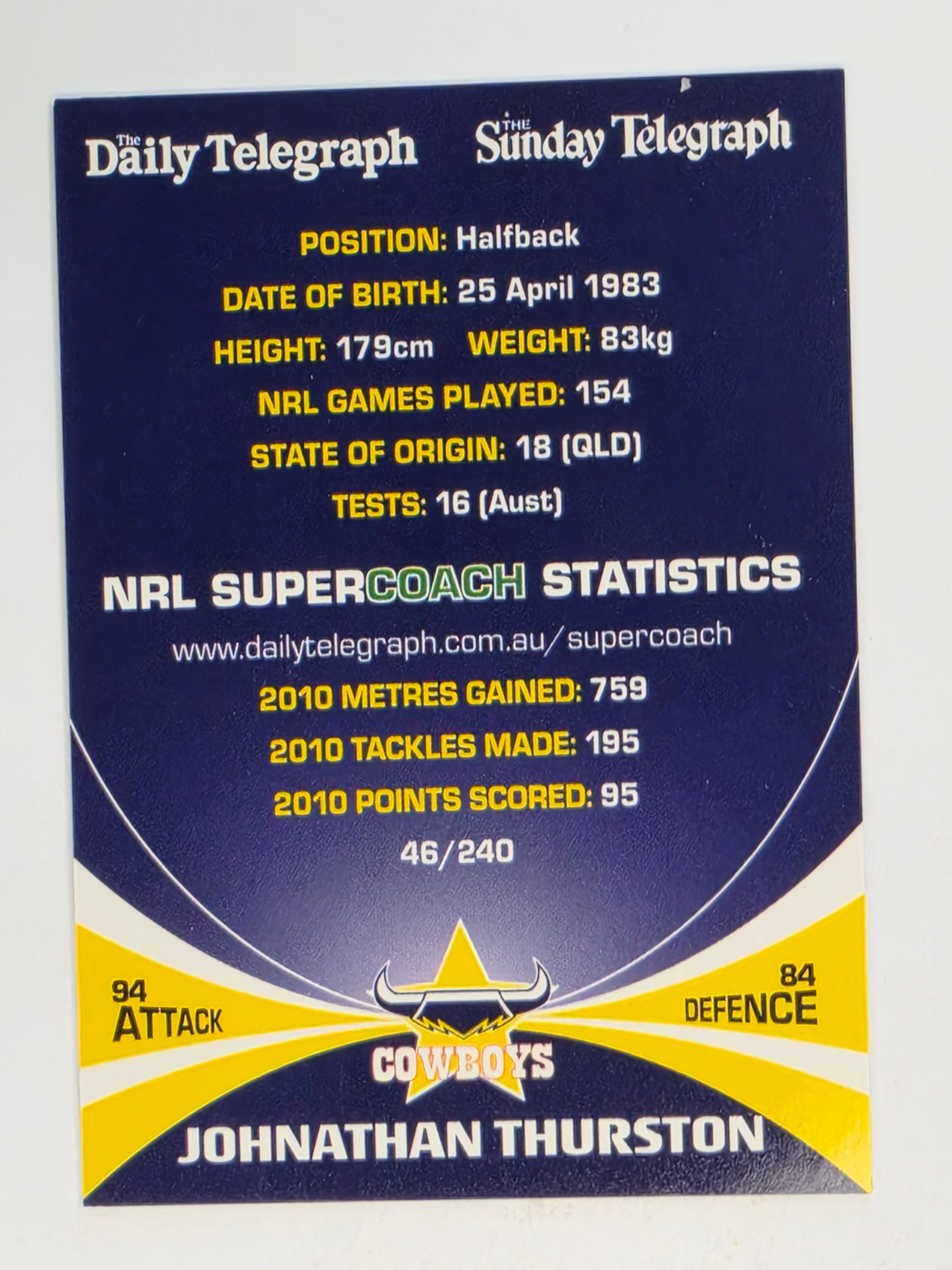 NRL 2011 Daily Telegraph | #046 Johnathan Thurston | North Queensland Cowboys