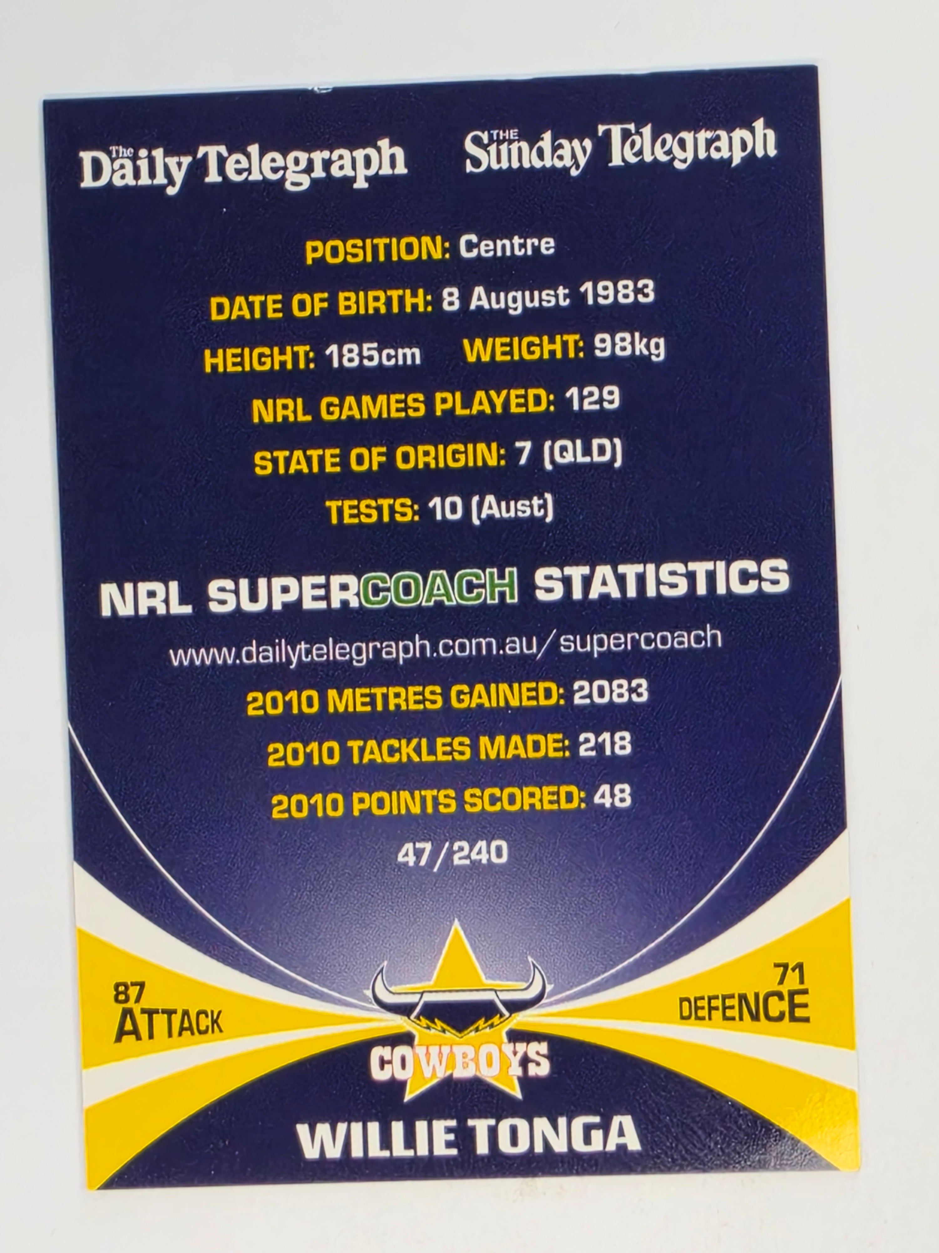 NRL 2011 Daily Telegraph | #047 Willie Tonga | North Queensland Cowboys