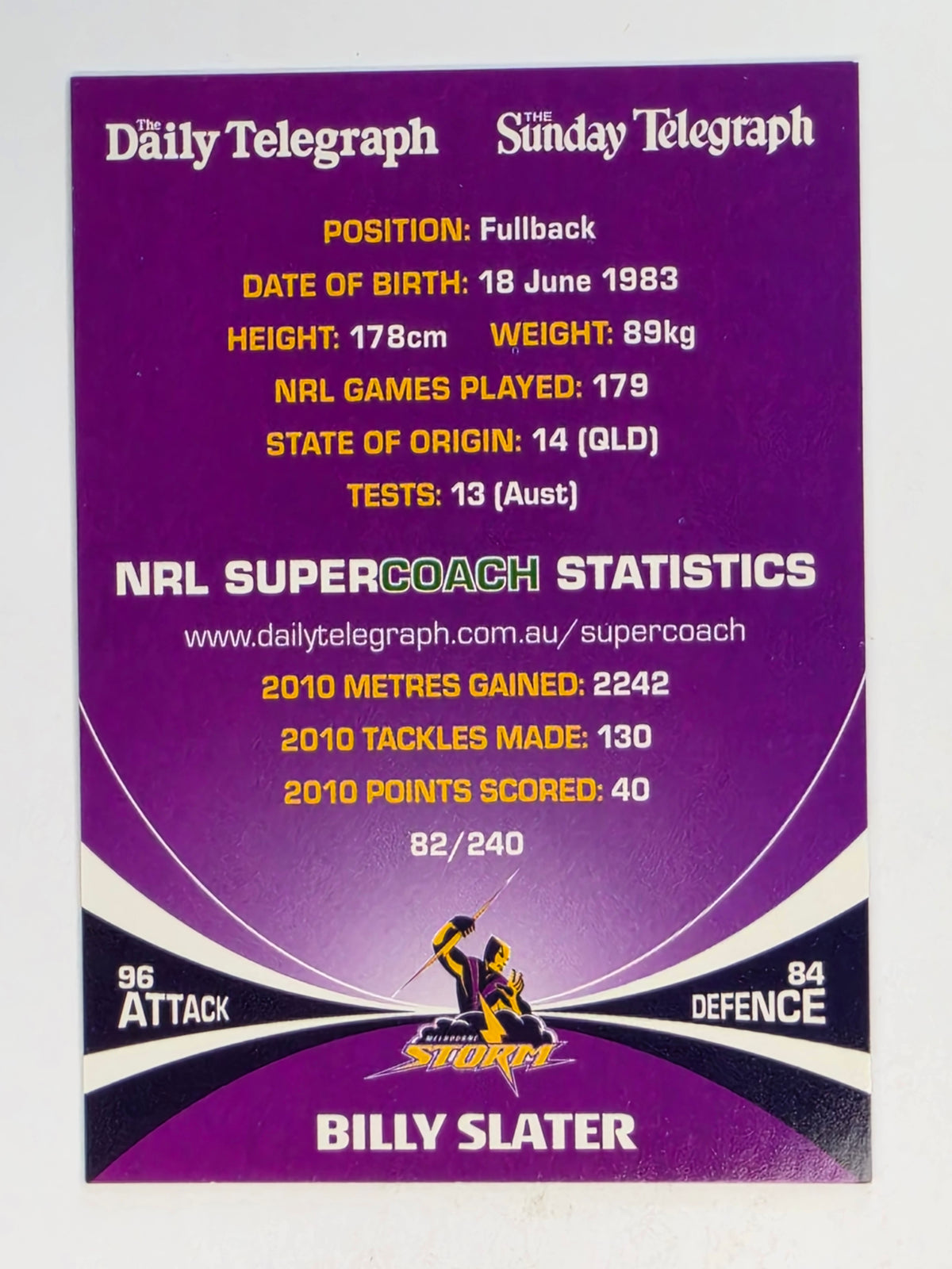 NRL 2011 Daily Telegraph | #082 Billy Slater | Melbourne Storm