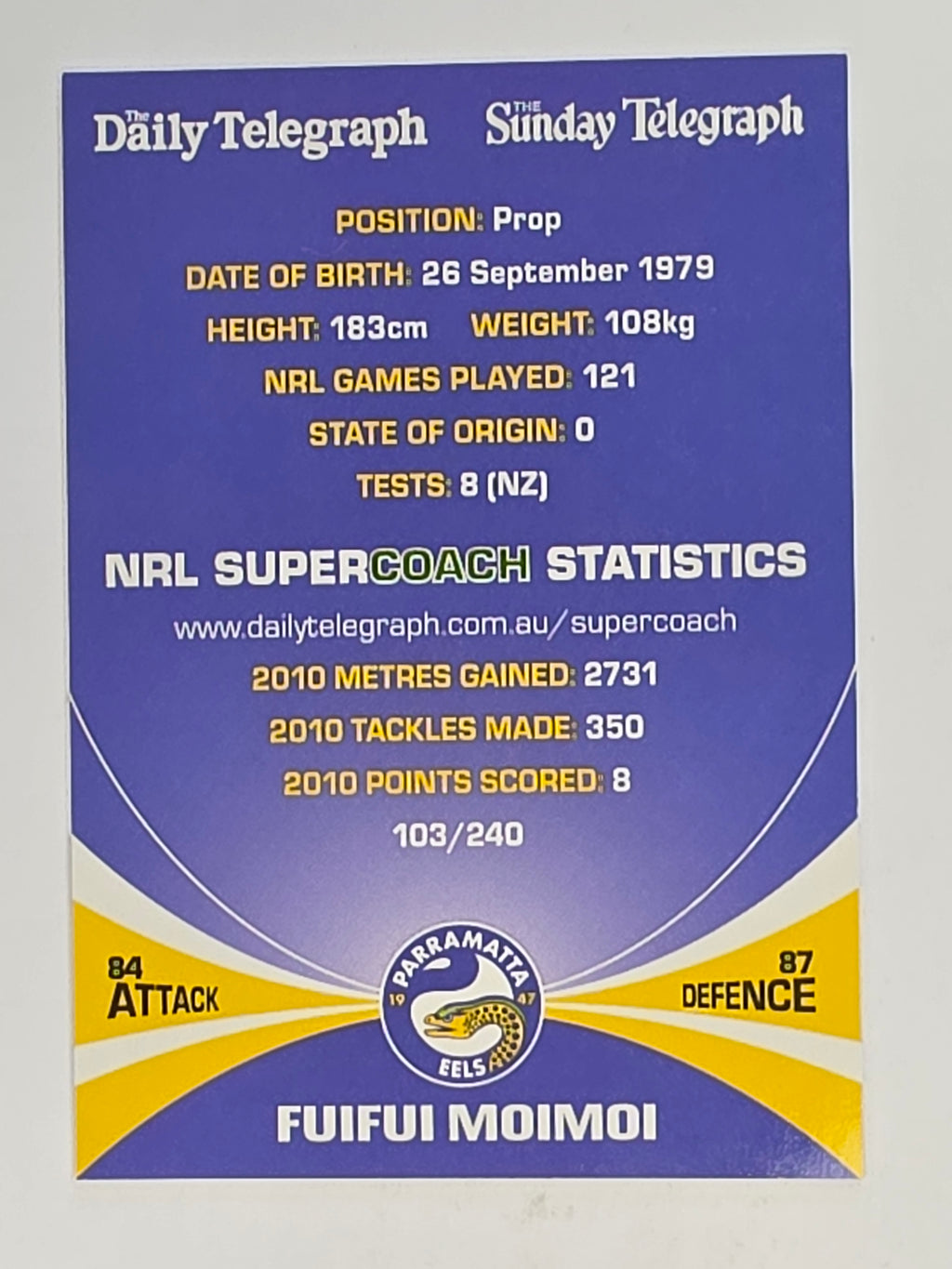 NRL 2011 Daily Telegraph | #103 Fuifui Moimoi | Parramatta Eels