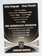 NRL 2011 Daily Telegraph | #178 Jerome Ropati | New Zealand Warriors
