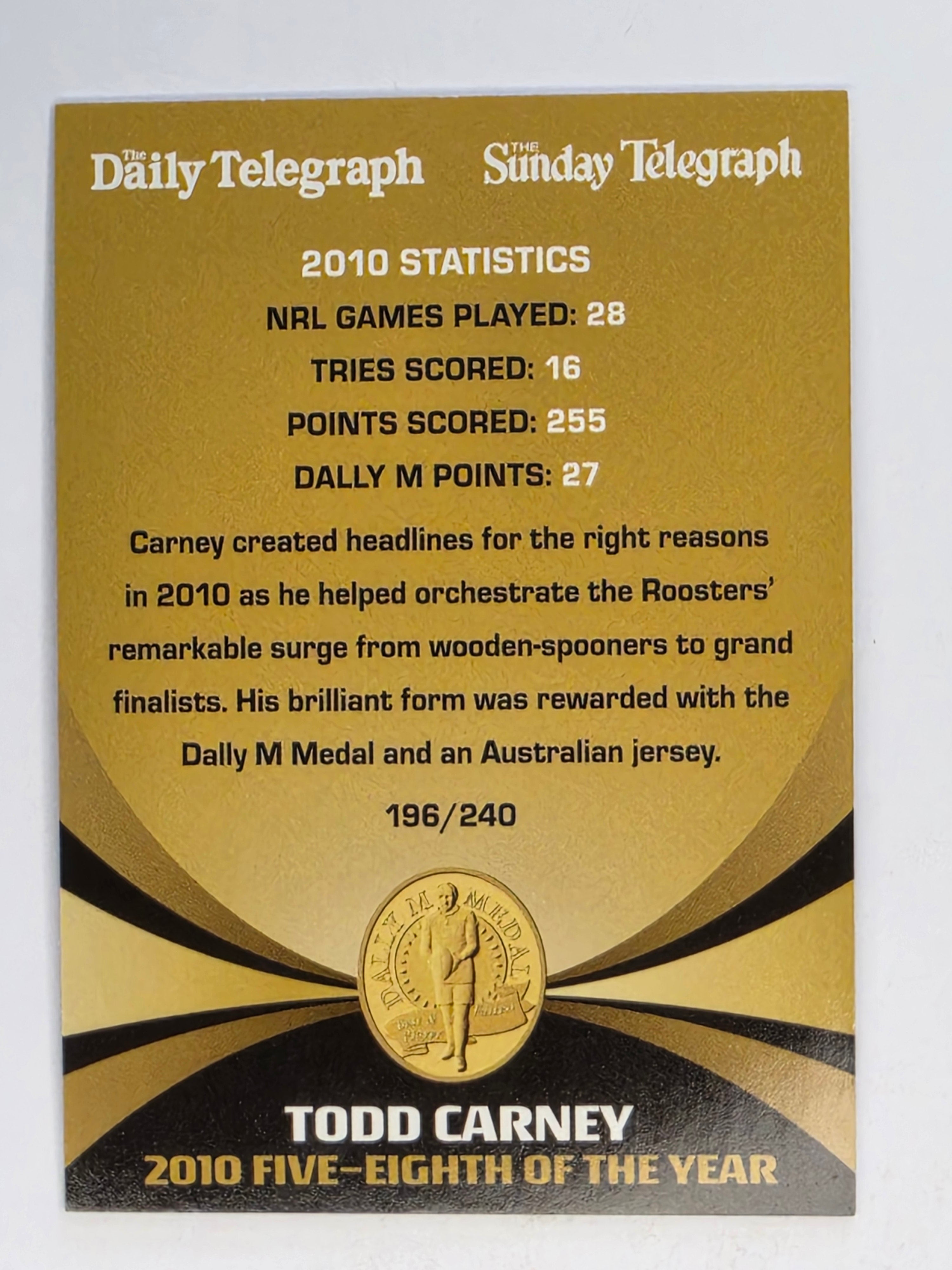 NRL 2011 Daily Telegraph | #196 Todd Carney Dally M Winner