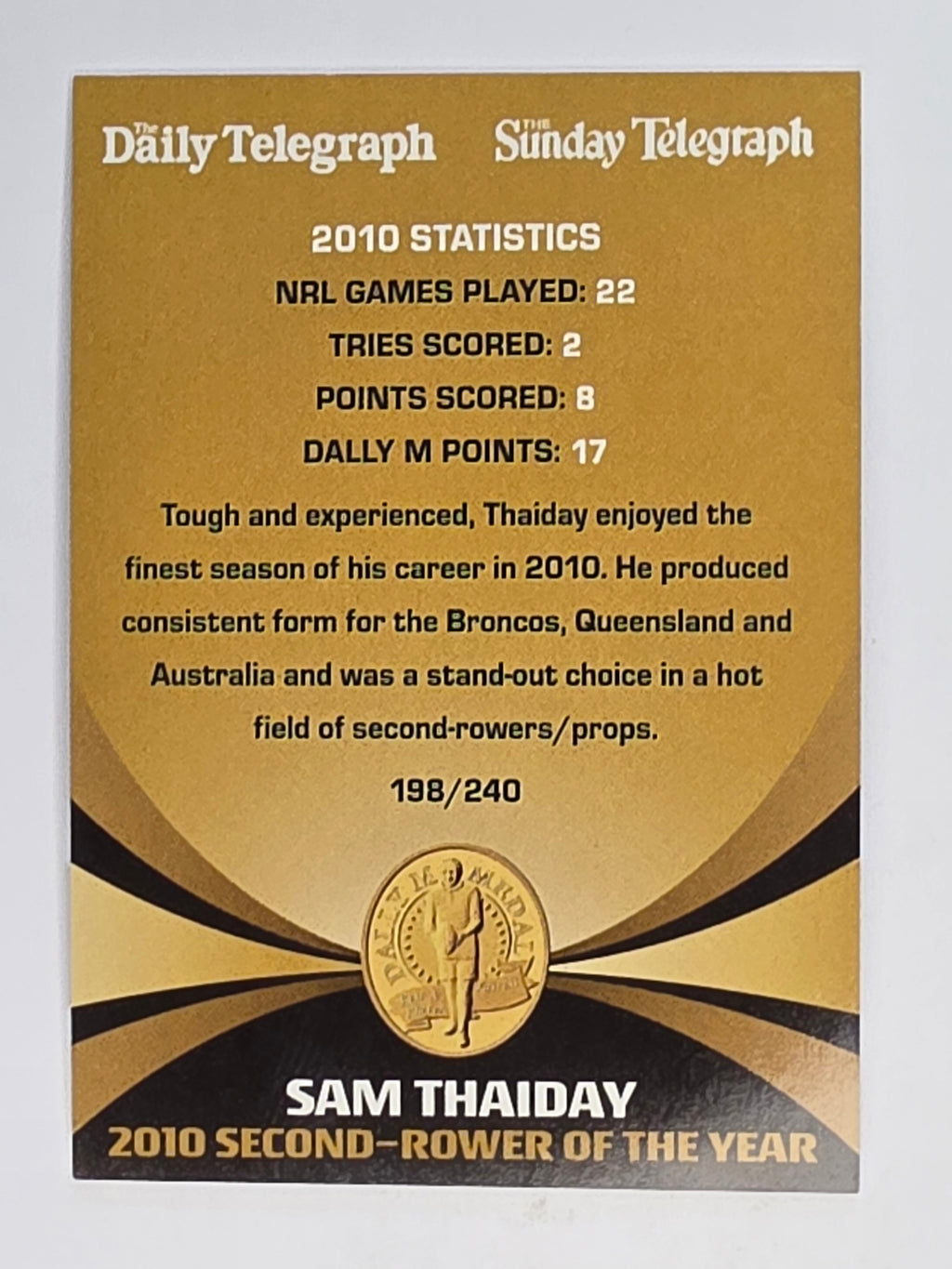 NRL 2011 Daily Telegraph | #198 Sam Thaiday Dally M Winner