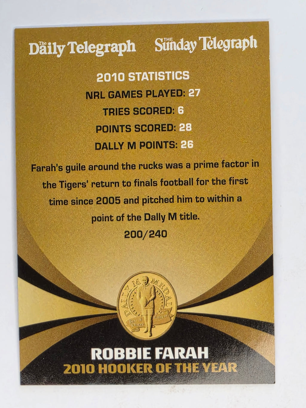 NRL 2011 Daily Telegraph | #200 Robbie Farah Dally M Winner