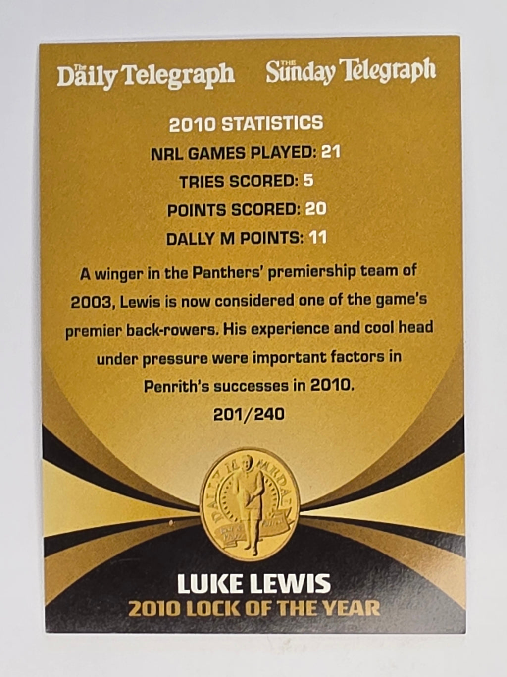 NRL 2011 Daily Telegraph | #201 Luke Lewis Dally M Winner