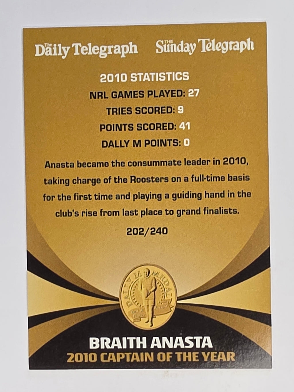 NRL 2011 Daily Telegraph | #202 Braith Anasta Dally M Winner