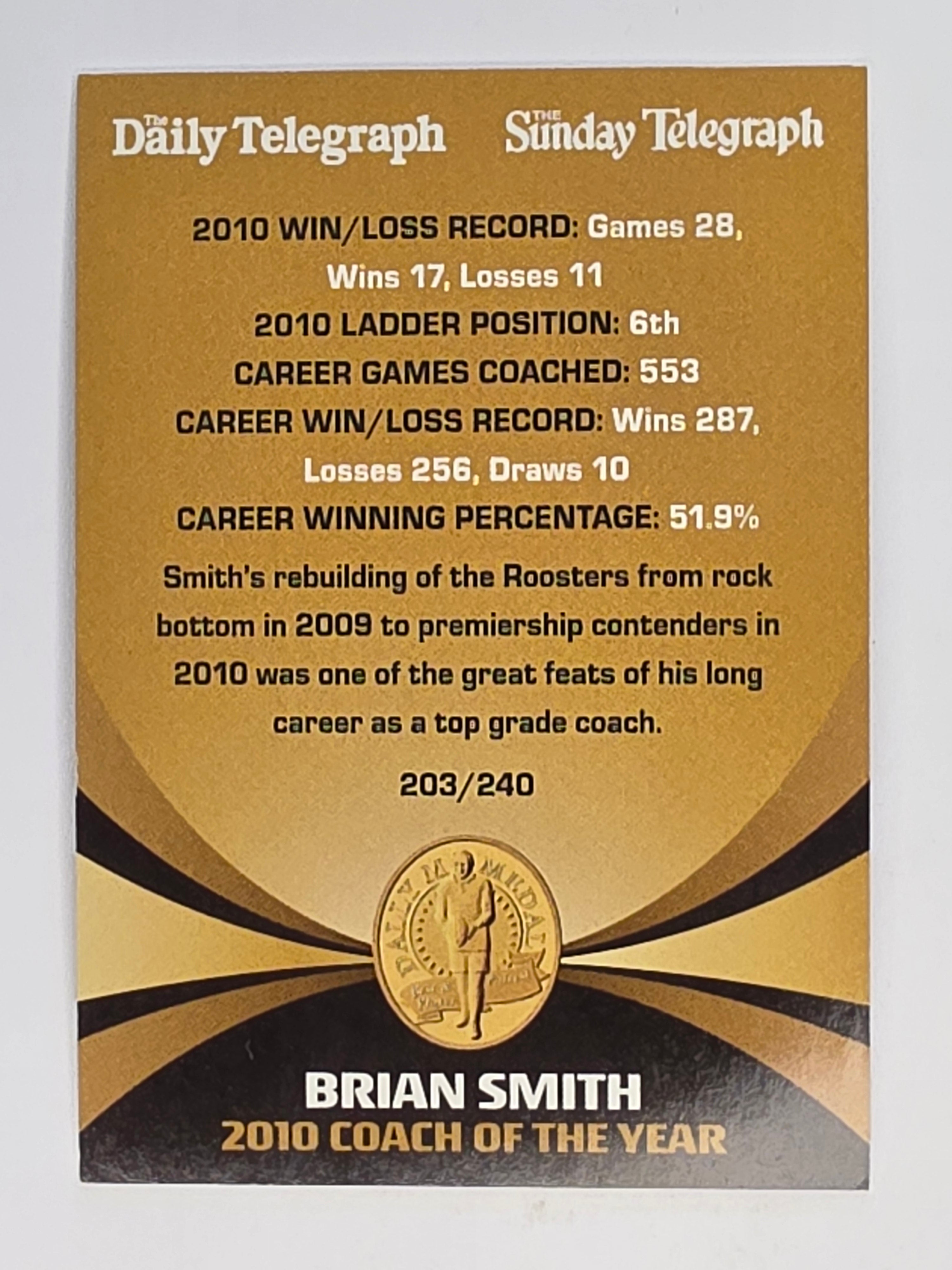 NRL 2011 Daily Telegraph | #203 Brian Smith Dally M Winner