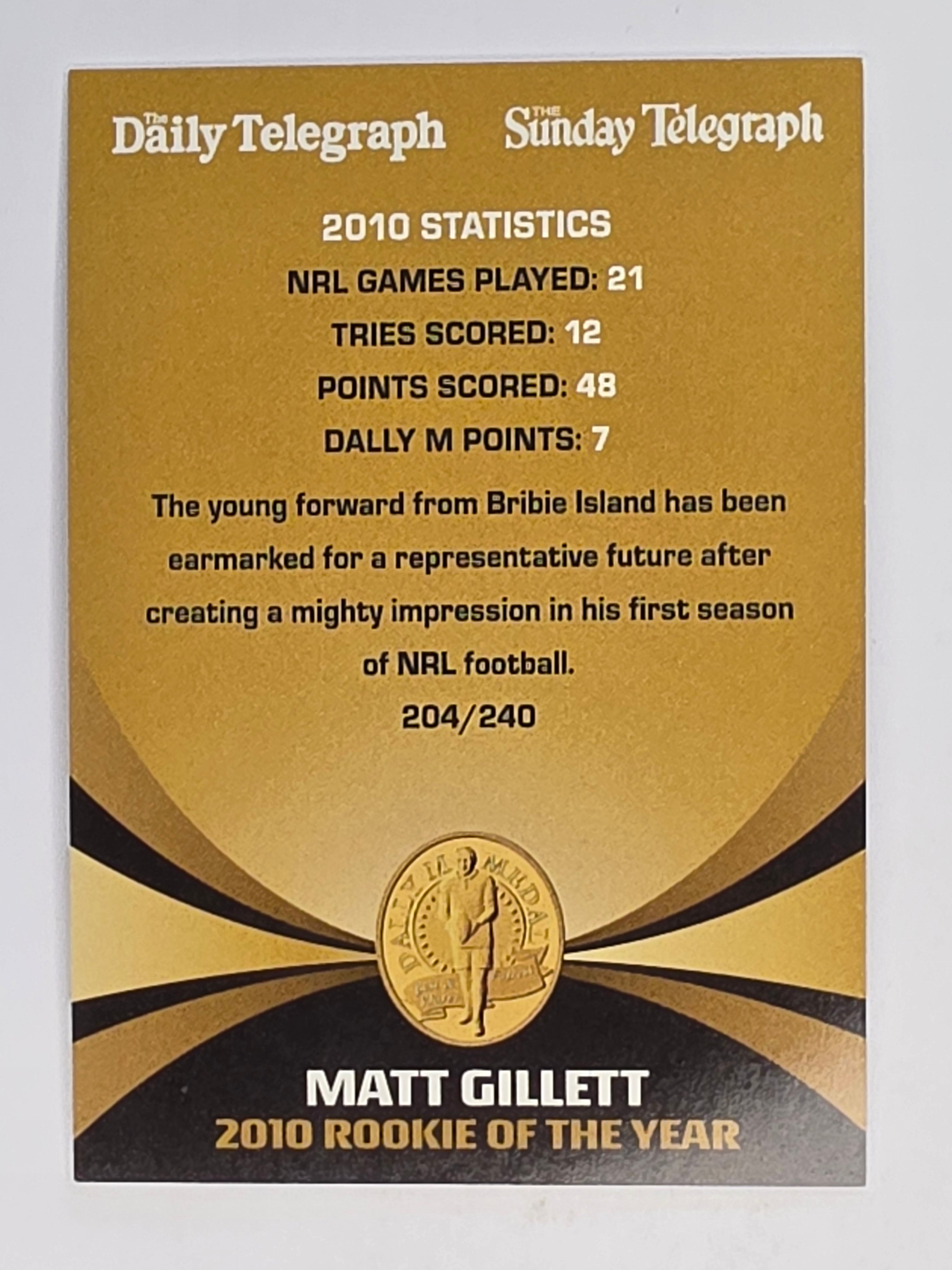 NRL 2011 Daily Telegraph | #204 Matt Gillett Dally M Winner