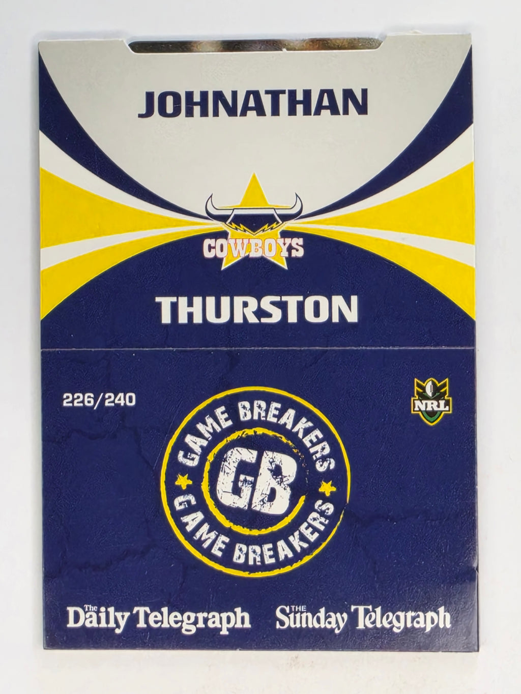 NRL 2011 Daily Telegraph | #226 Johnathan Thurston Game Breakers (Pop Up Card)