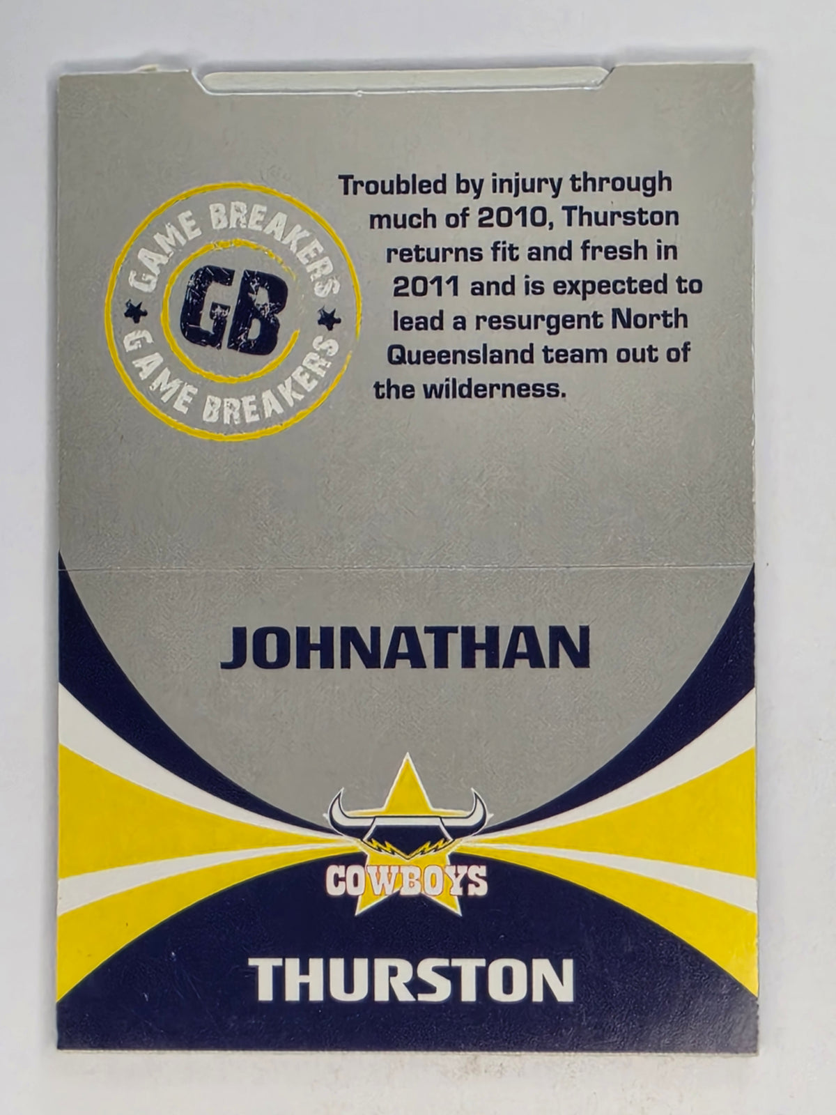 NRL 2011 Daily Telegraph | #226 Johnathan Thurston Game Breakers (Pop Up Card)