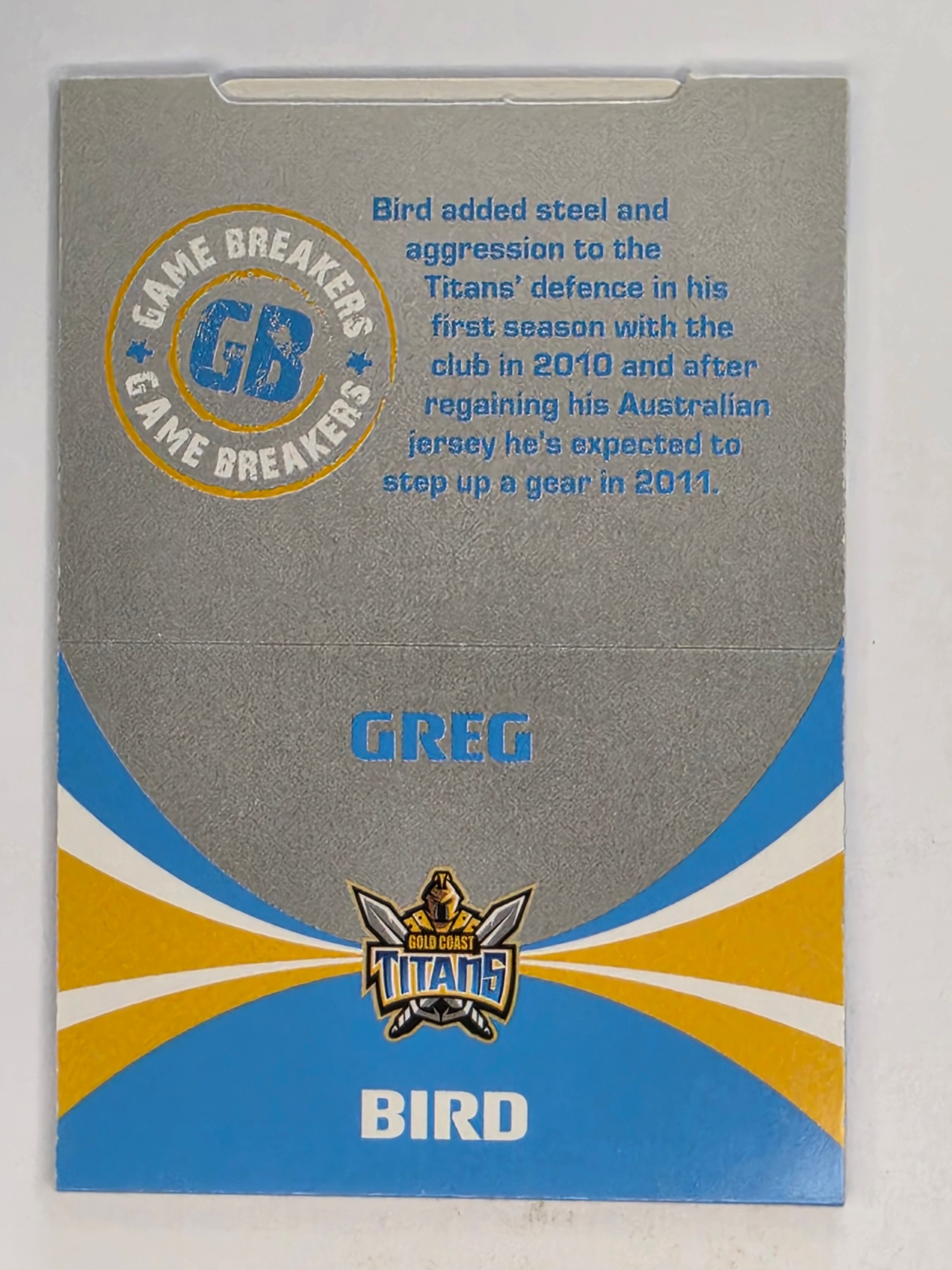 NRL 2011 Daily Telegraph | #227 Greg Bird Game Breakers (Pop Up Card)
