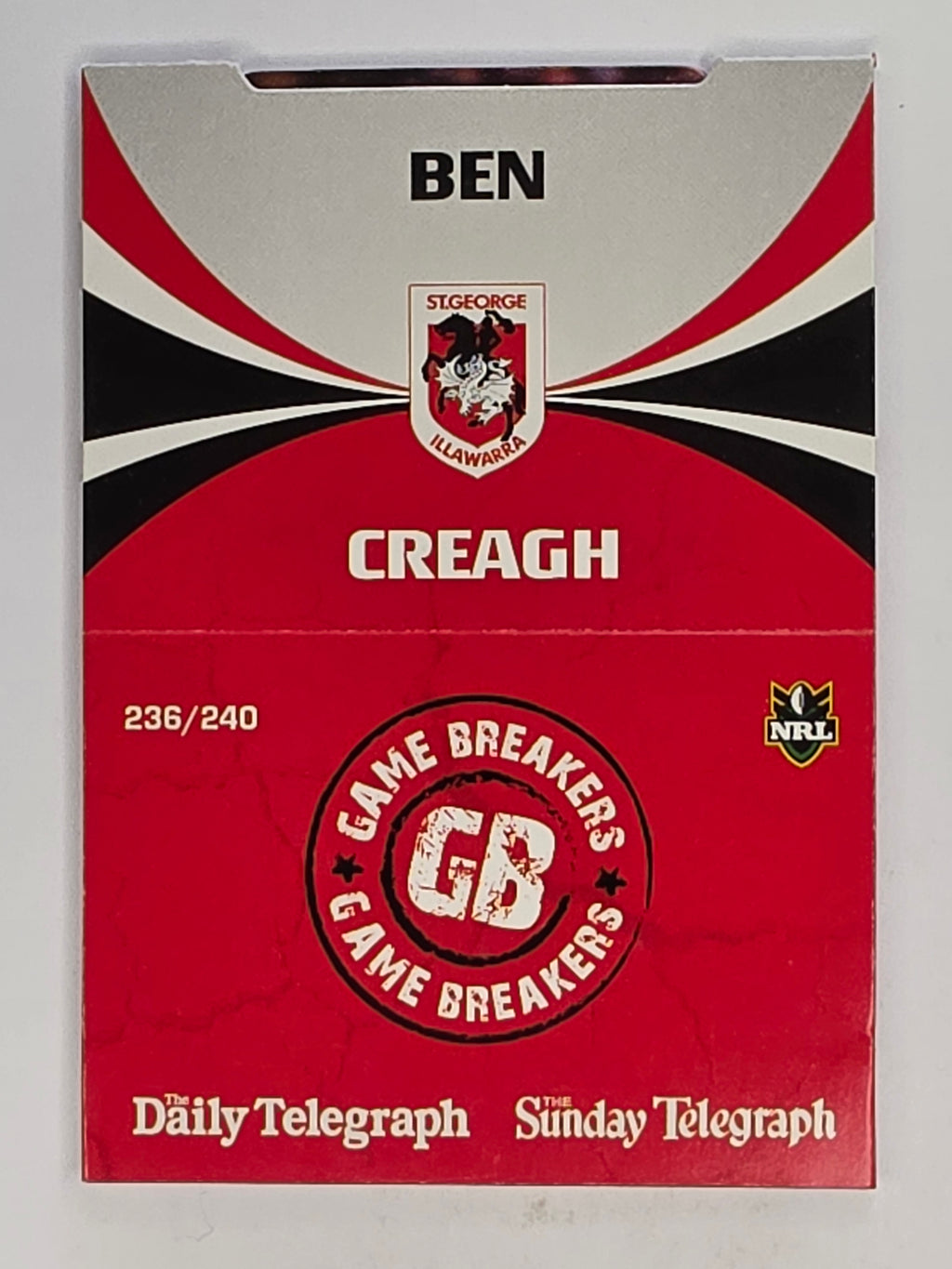 NRL 2011 Daily Telegraph | #236 Ben Creagh Game Breakers (Pop Up Card)