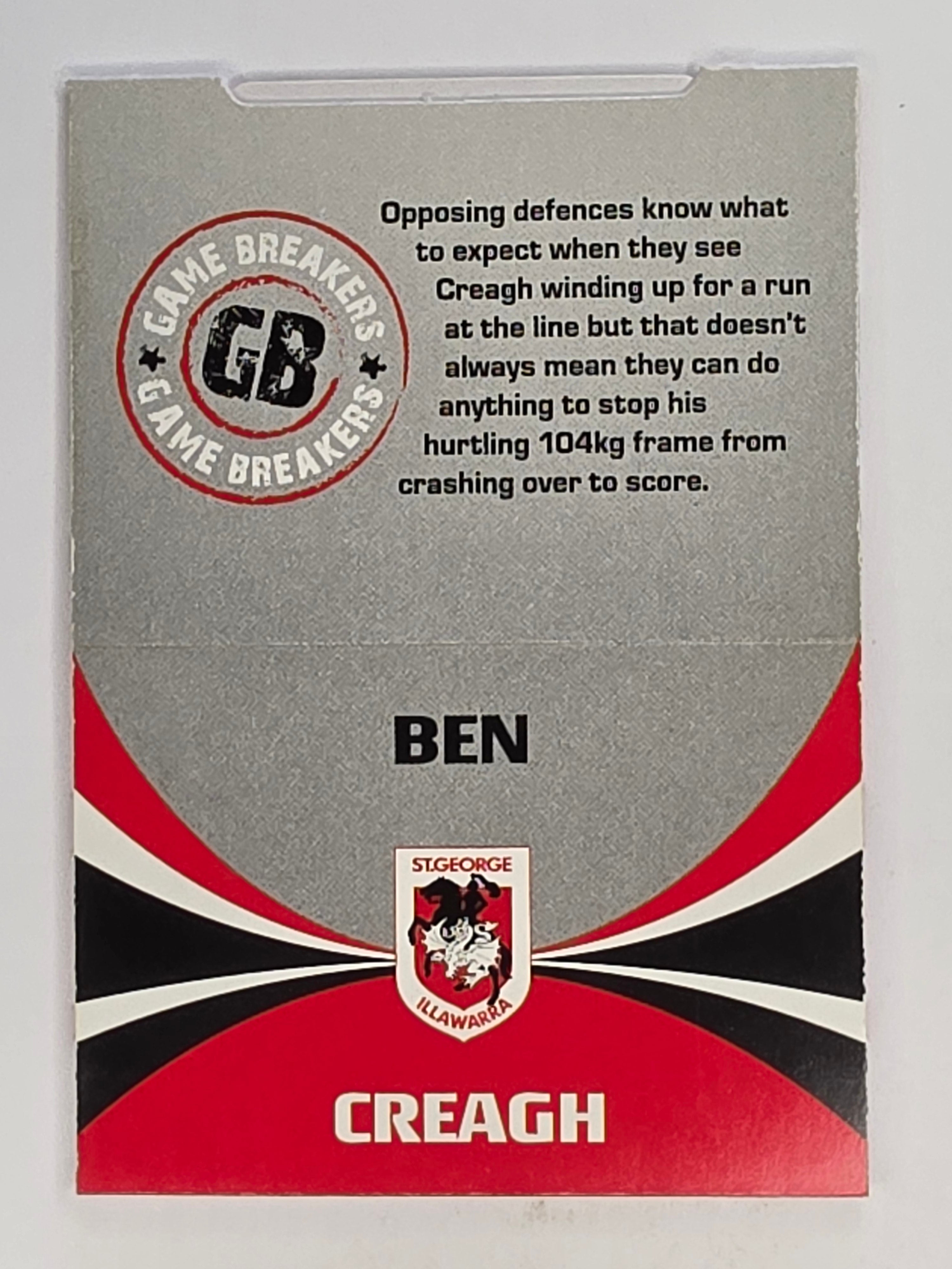 NRL 2011 Daily Telegraph | #236 Ben Creagh Game Breakers (Pop Up Card)