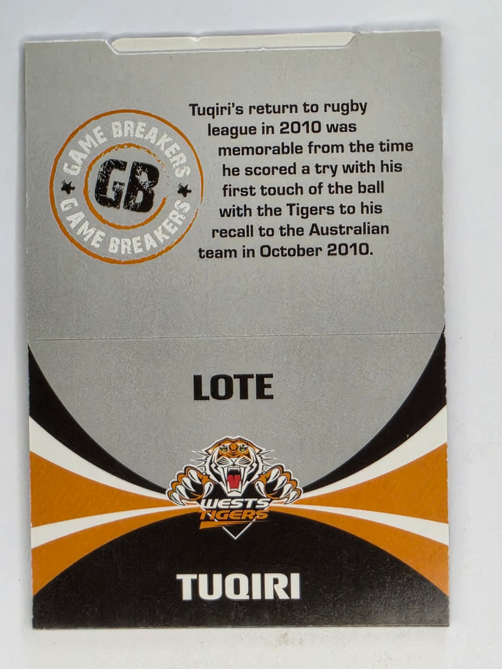 NRL 2011 Daily Telegraph | #240 Lote Tuqiri Game Breakers (Pop Up Card)