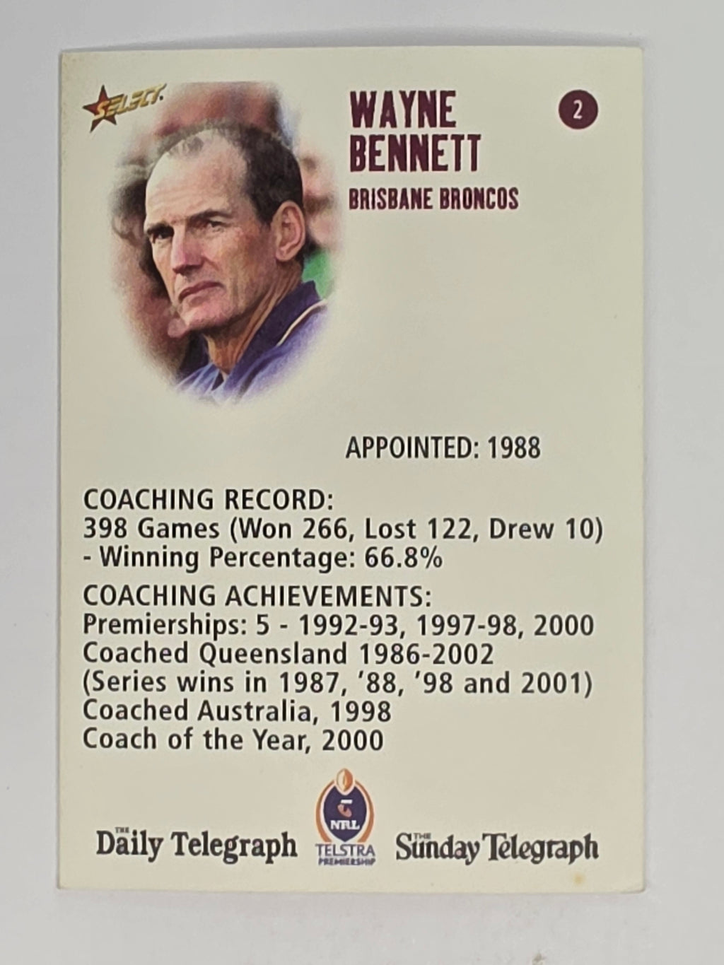 NRL 2003 Daily Telegraph | #002 | Wayne Bennett | Brisbane Broncos