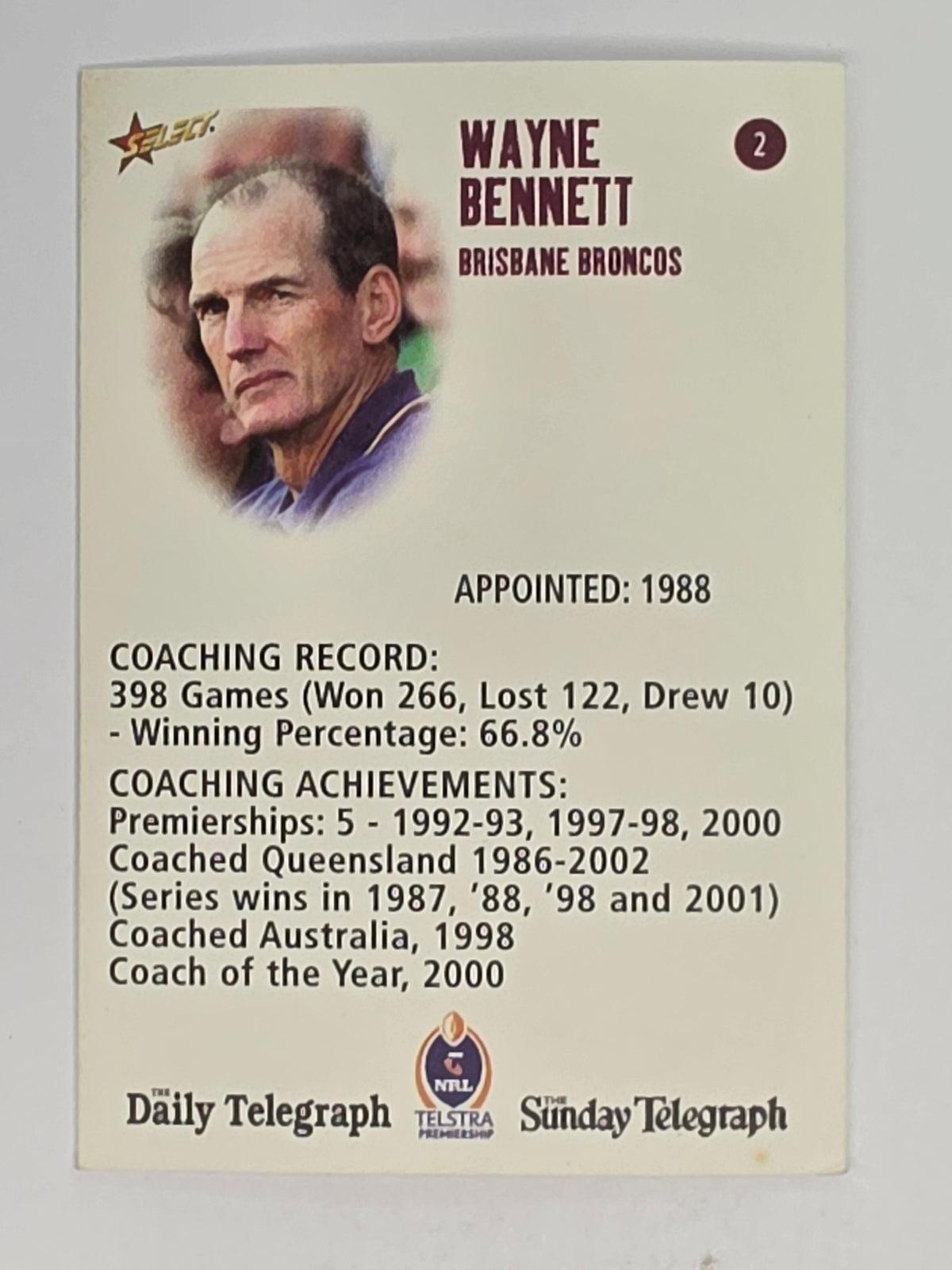 NRL 2003 Daily Telegraph | #002 | Wayne Bennett | Brisbane Broncos
