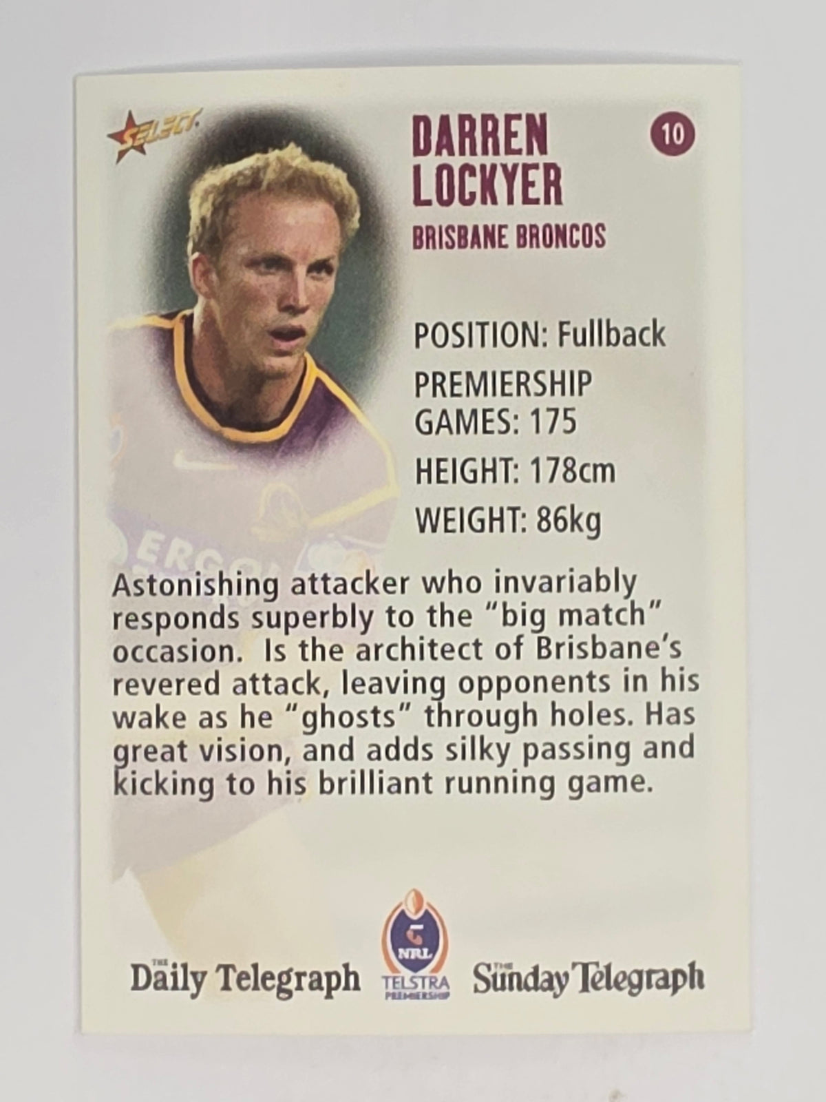 NRL 2003 Daily Telegraph | #010 | Darren Lockyer | Brisbane Broncos