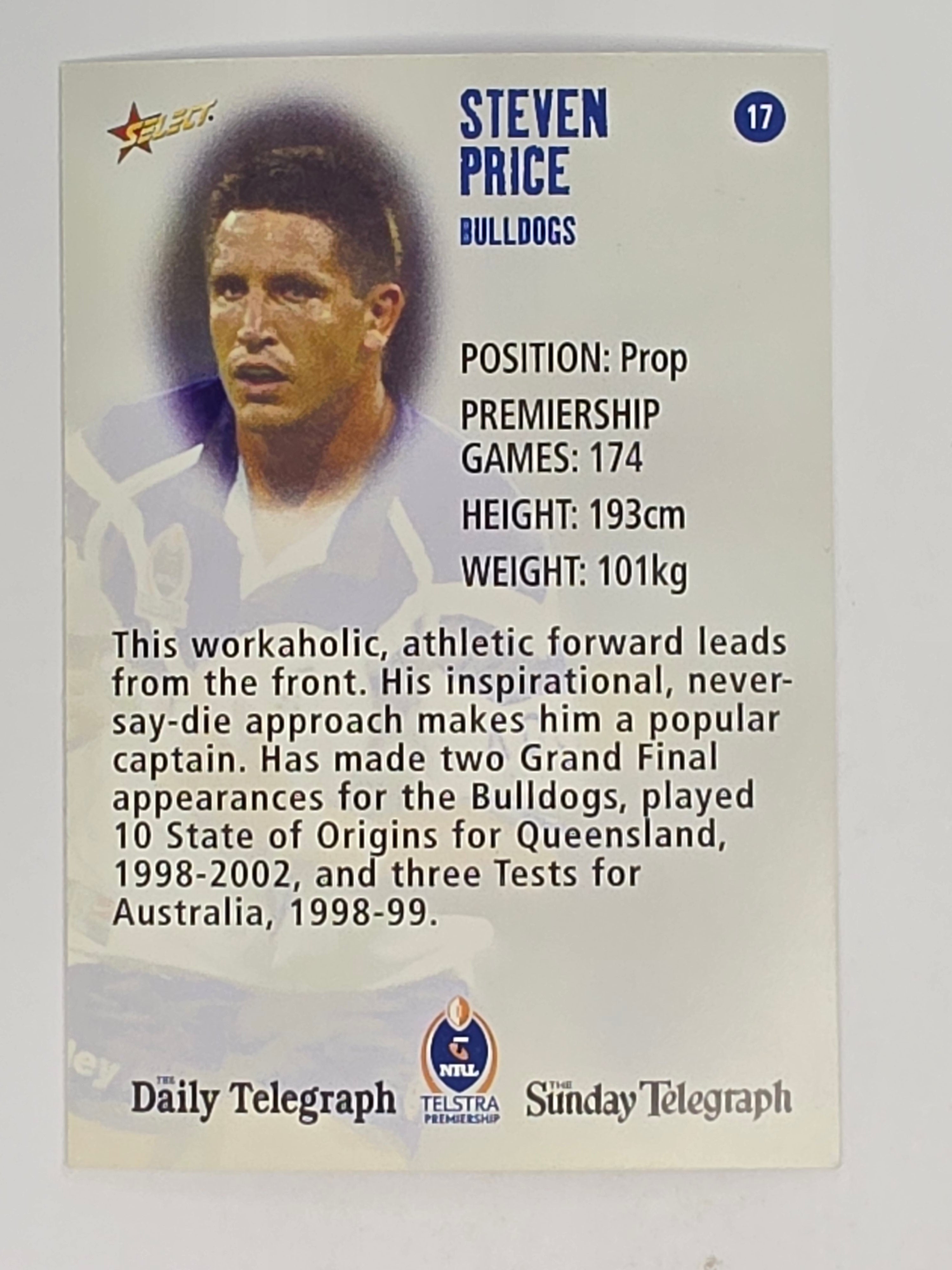 NRL 2003 Daily Telegraph | #017 | Steven Price | Canterbury Bankstown Bulldogs