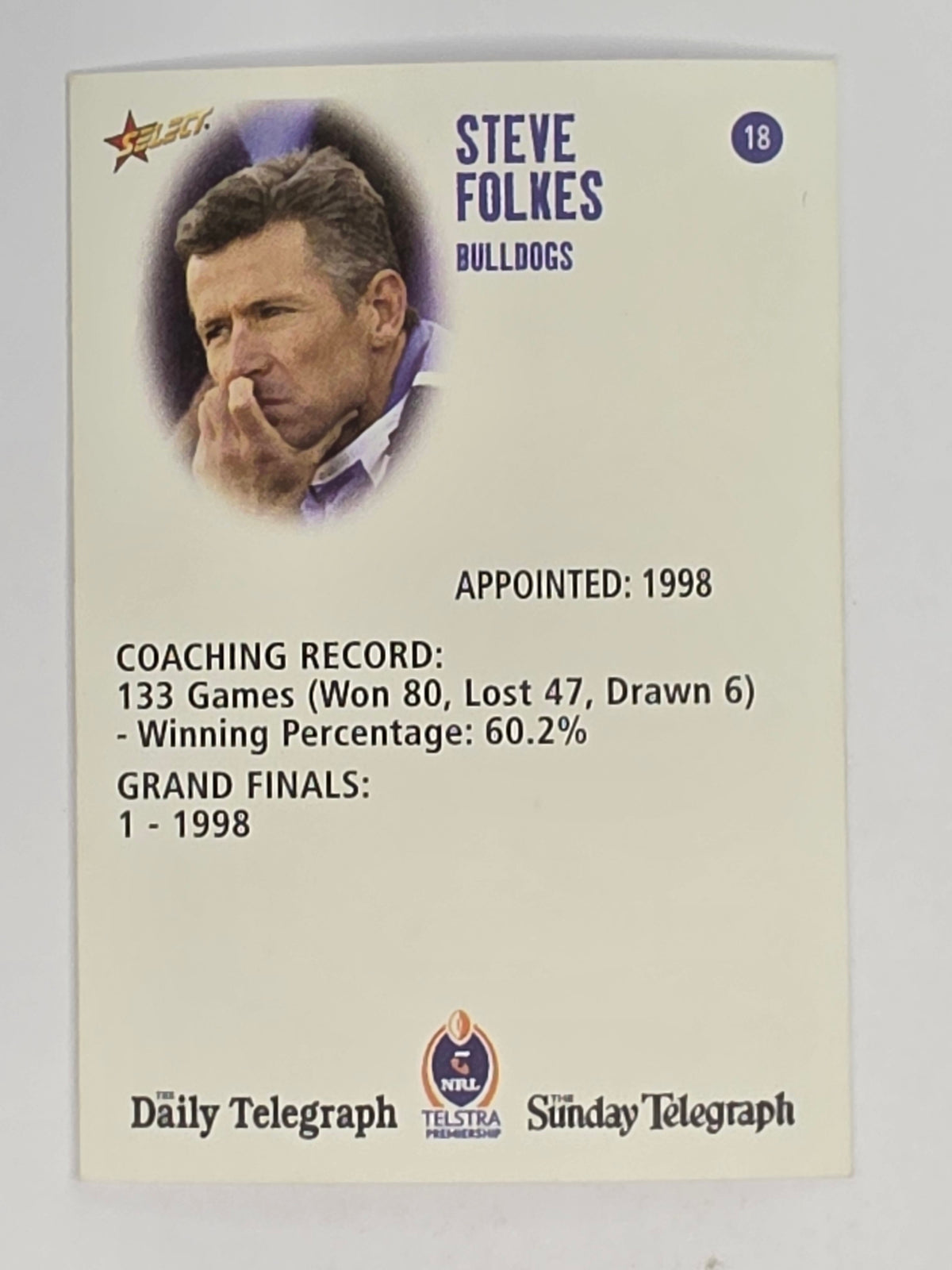 NRL 2003 Daily Telegraph | #018 | Steve Folkes | Canterbury Bankstown Bulldogs