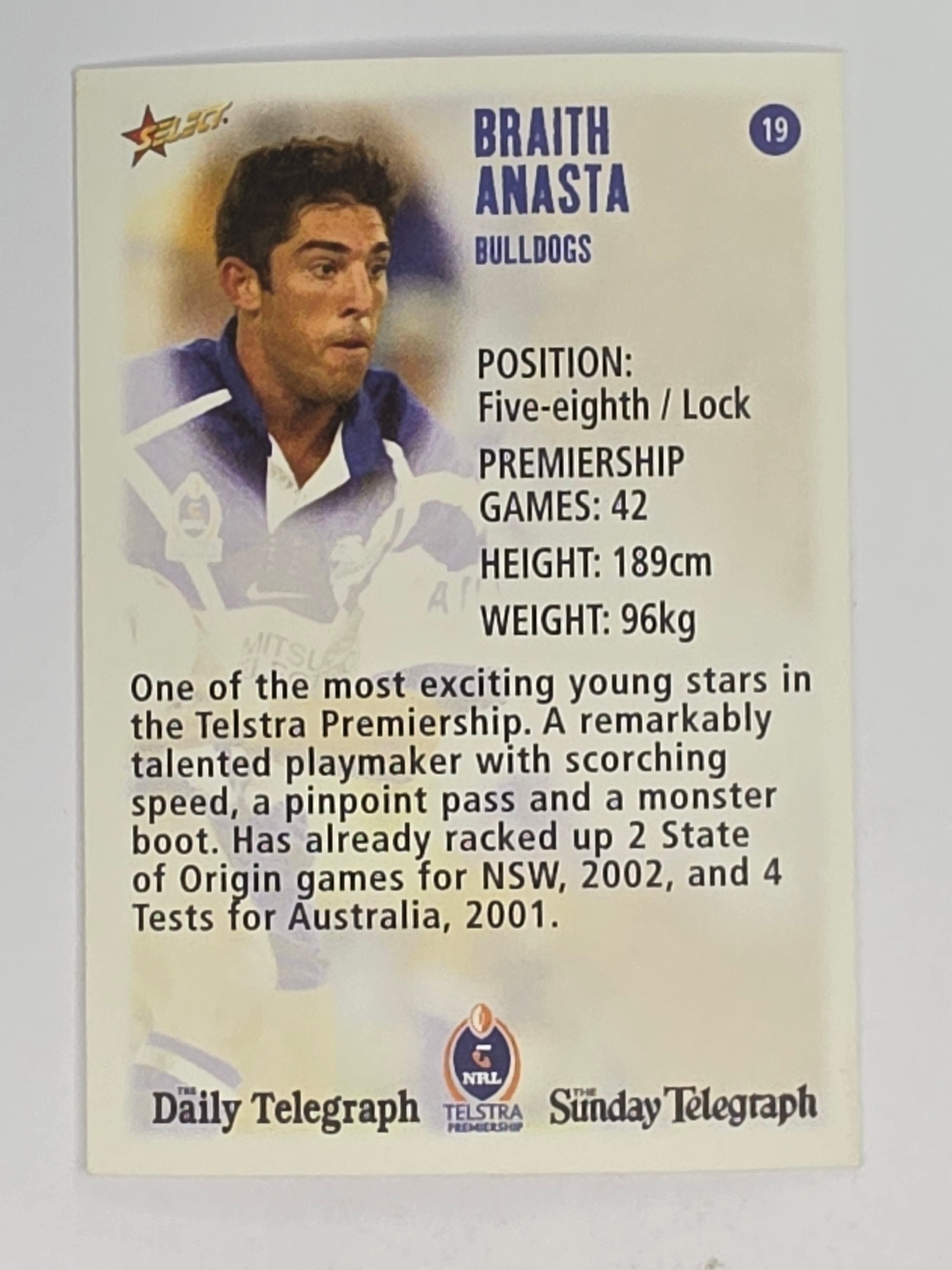 NRL 2003 Daily Telegraph | #019 | Braith Anasta | Canterbury Bankstown Bulldogs
