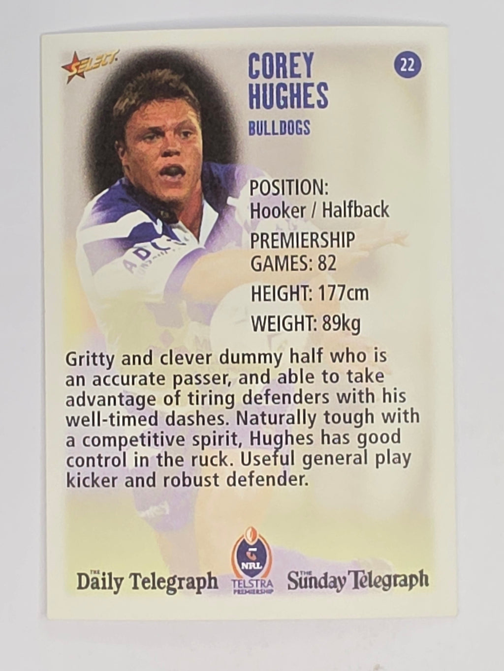 NRL 2003 Daily Telegraph | #022 | Corey Hughes | Canterbury Bankstown Bulldogs
