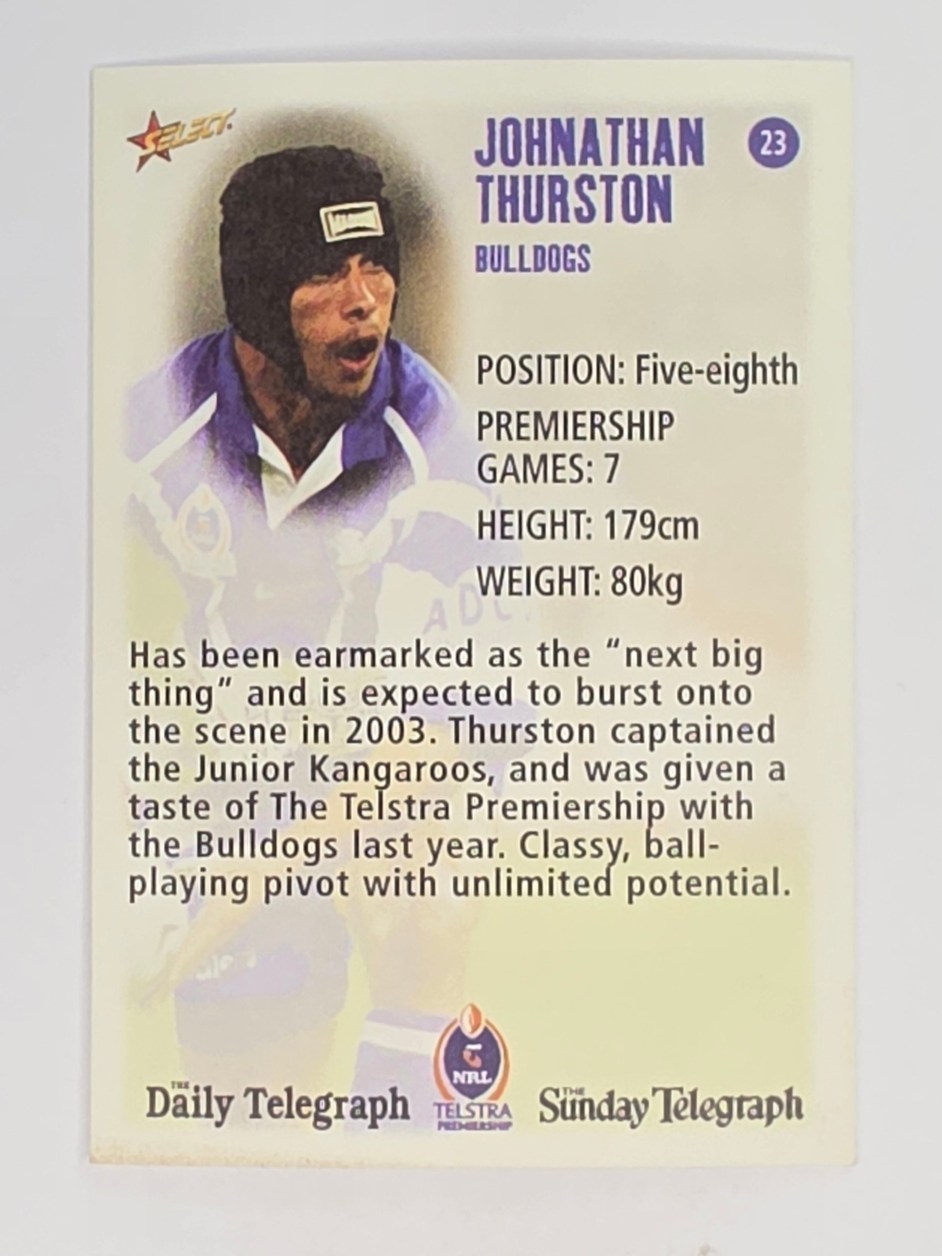 NRL 2003 Daily Telegraph | #023 | Johnathan Thurston | Canterbury Bankstown Bulldogs