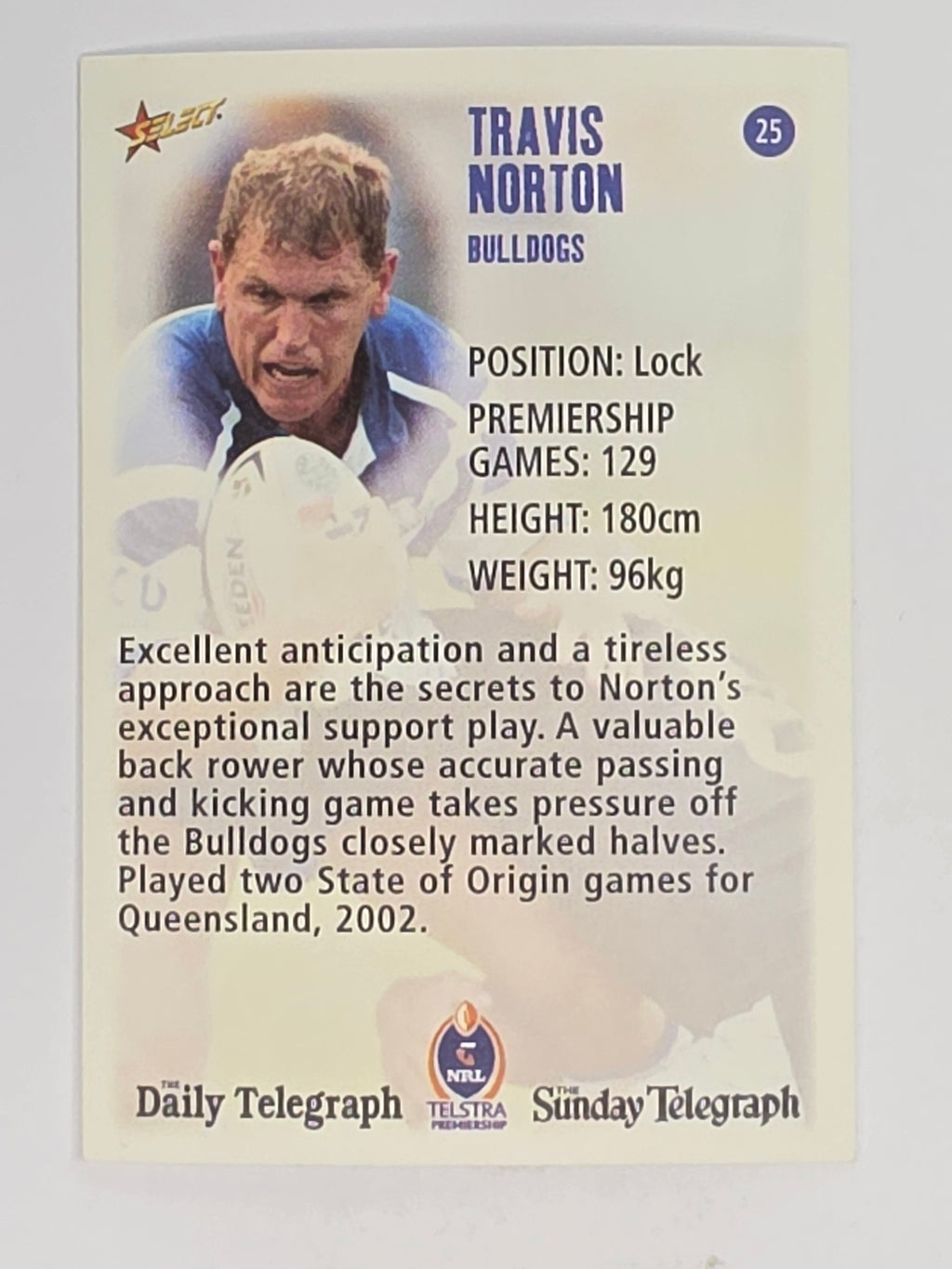 NRL 2003 Daily Telegraph | #025 | Travis Norton | Canterbury Bankstown Bulldogs
