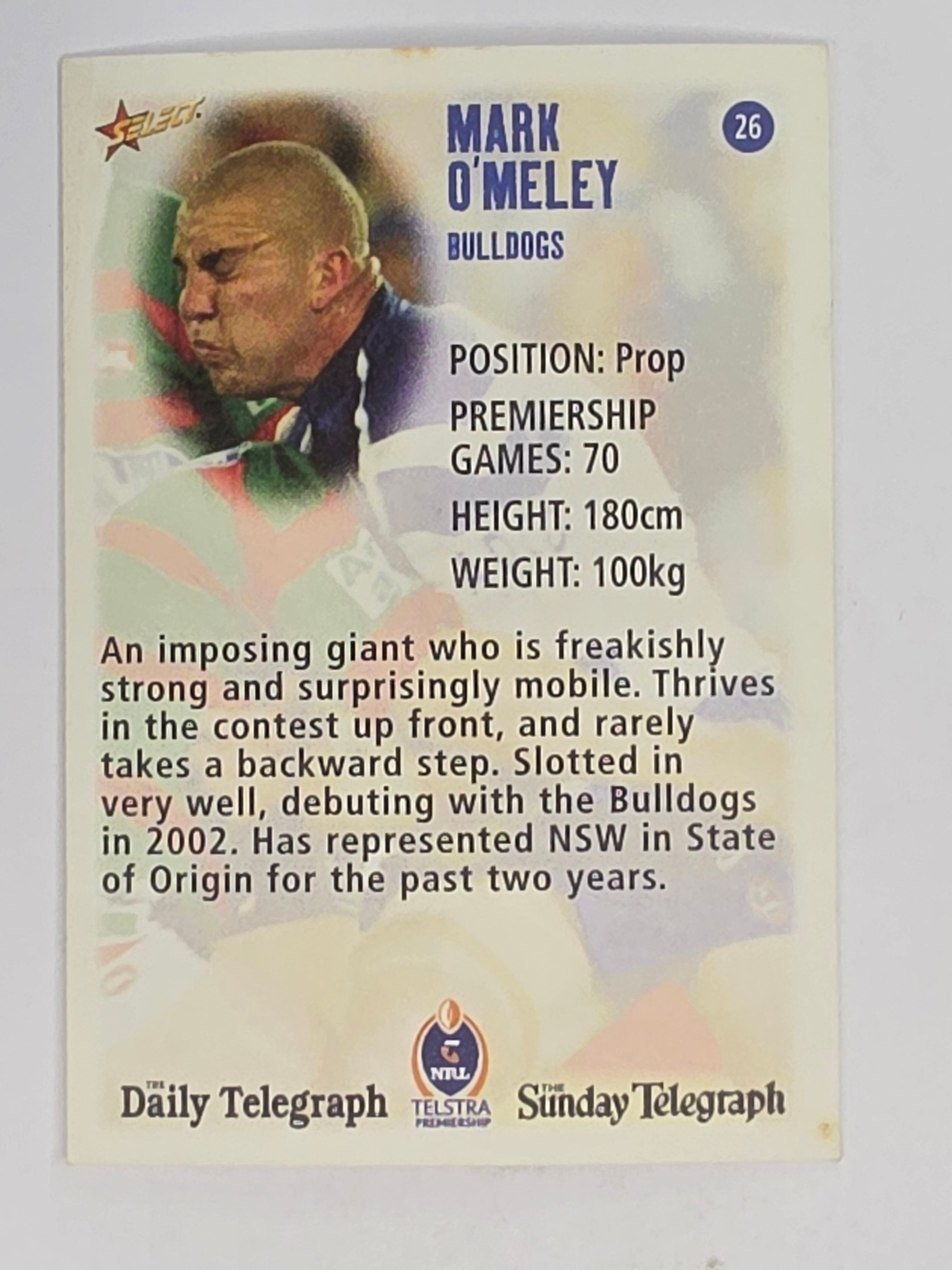 NRL 2003 Daily Telegraph | #026 | Mark O'Meley | Canterbury Bankstown Bulldogs