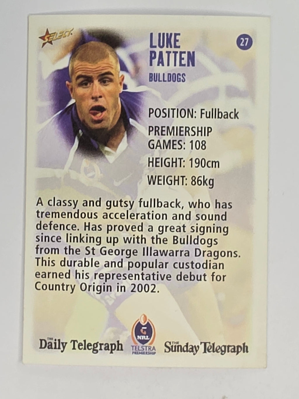 NRL 2003 Daily Telegraph | #027 | Luke Patten | Canterbury Bankstown Bulldogs