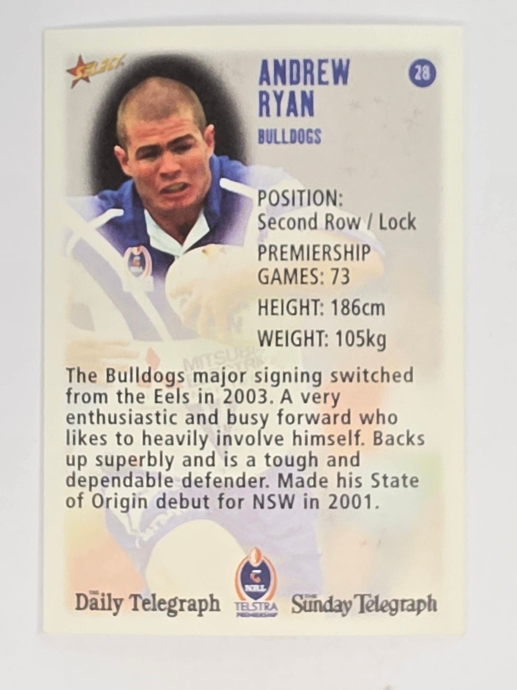 NRL 2003 Daily Telegraph | #028 | Andrew Ryan | Canterbury Bankstown Bulldogs