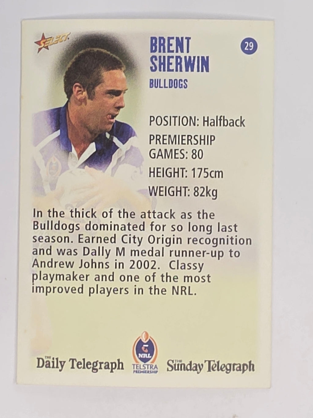 NRL 2003 Daily Telegraph | #029 | Brent Sherwin | Canterbury Bankstown Bulldogs