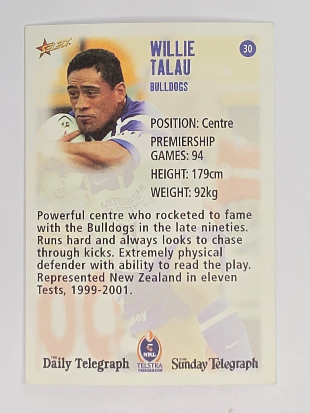 NRL 2003 Daily Telegraph | #030 | Willie Talau | Canterbury Bankstown Bulldogs