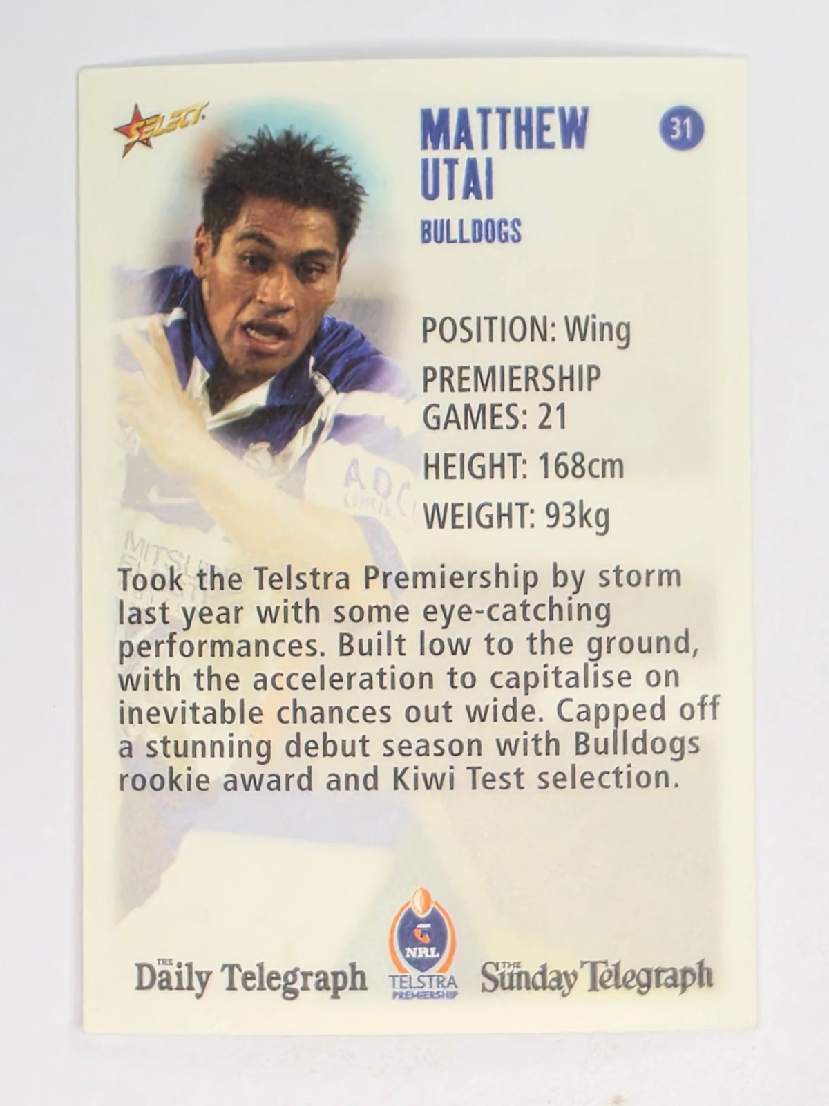 NRL 2003 Daily Telegraph | #031 | Matthew Utai | Canterbury Bankstown Bulldogs