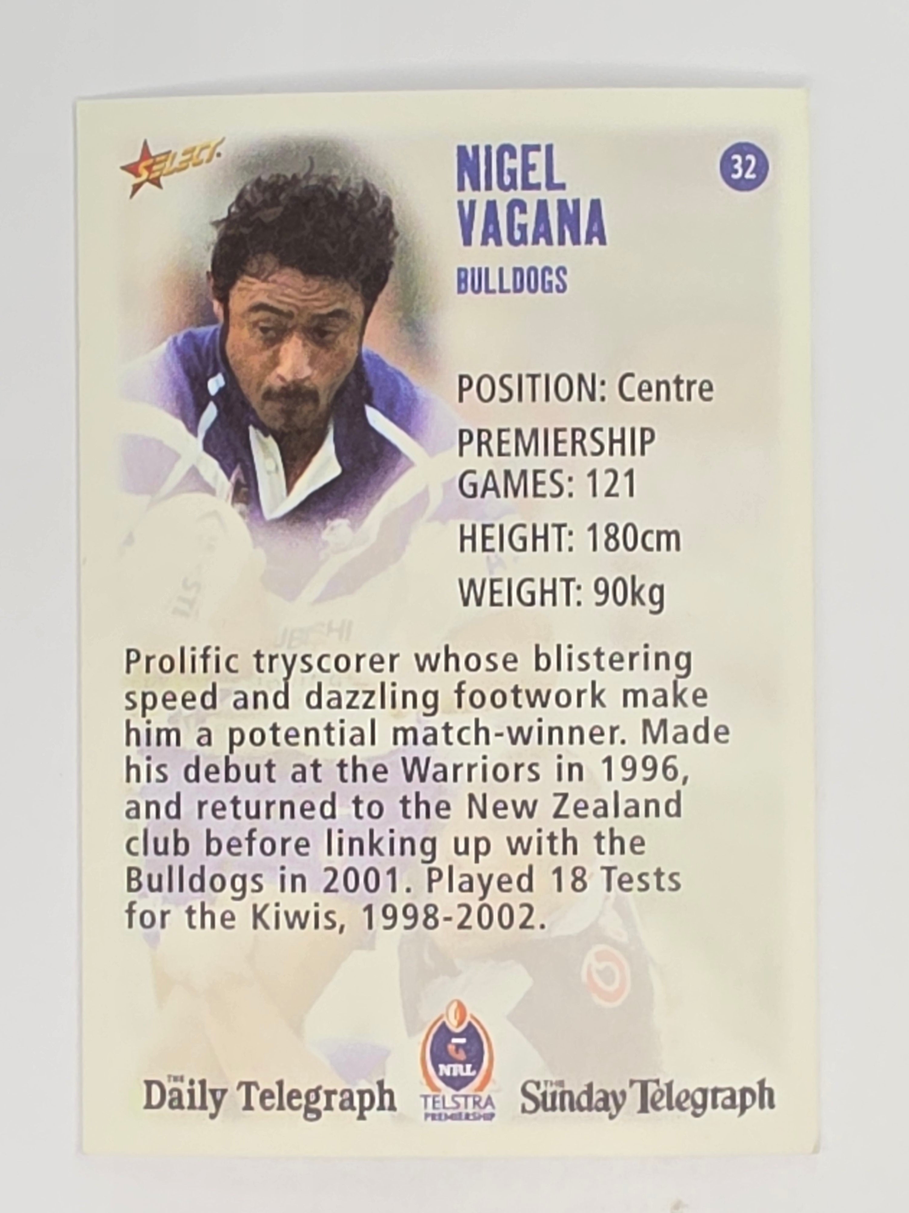 NRL 2003 Daily Telegraph | #032 | Nigel Vagana | Canterbury Bankstown Bulldogs