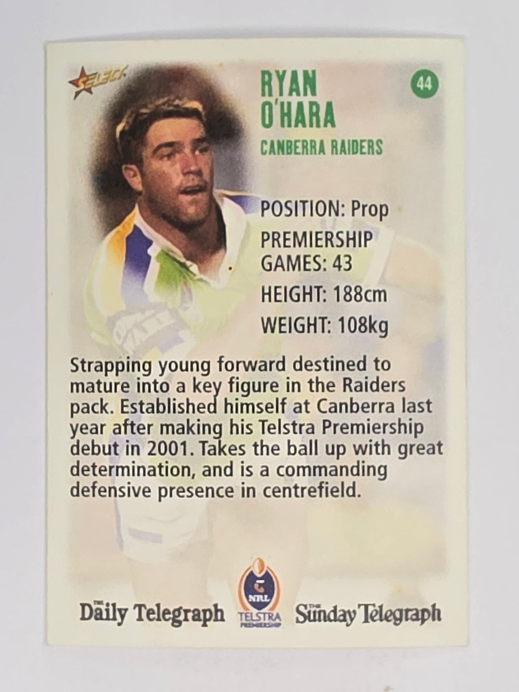 NRL 2003 Daily Telegraph | #044 | Ryan O'Hara | Canberra Raiders