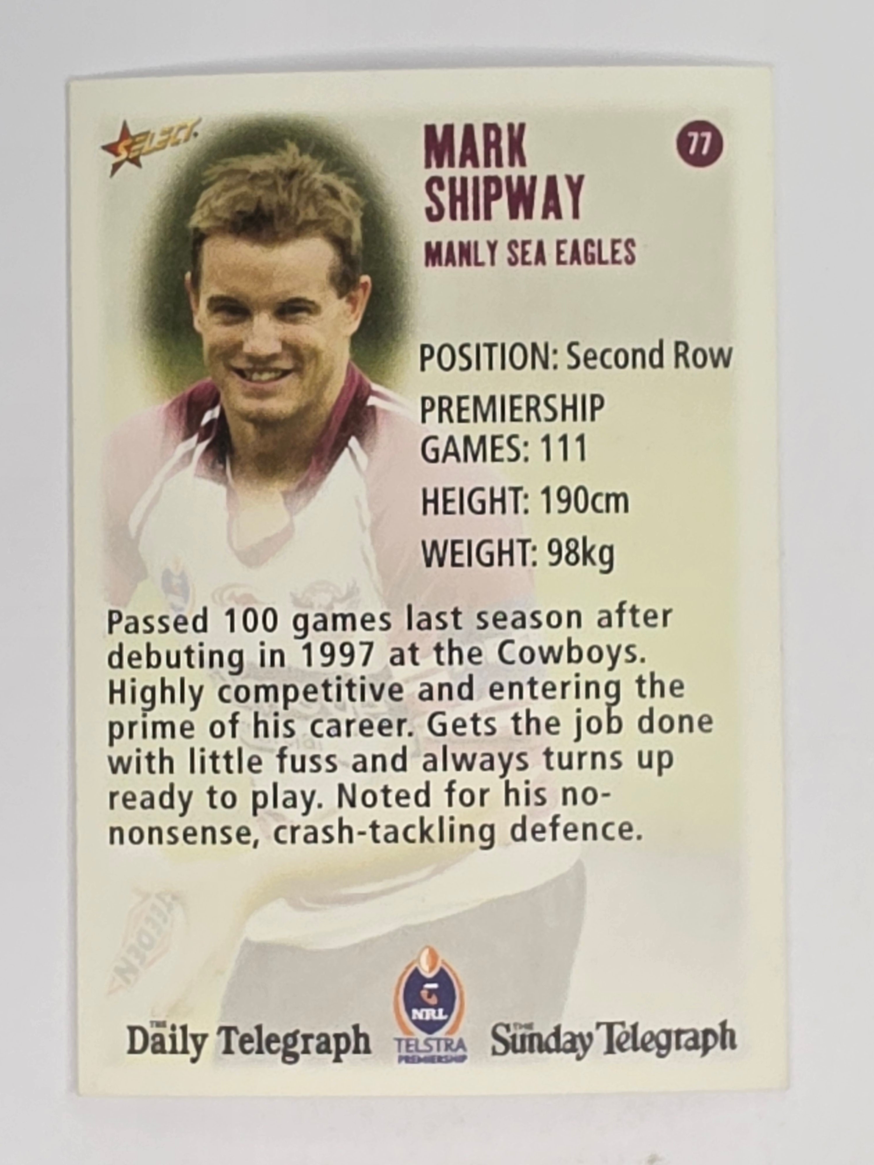 NRL 2003 Daily Telegraph | #077 | Mark Shipway | Manly Warringah Sea Eagles