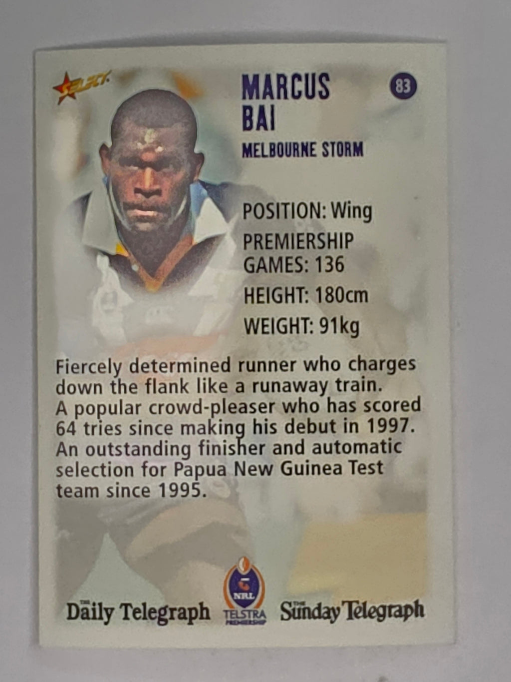 NRL 2003 Daily Telegraph | #083 | Marcus Bai | Melbourne Storm