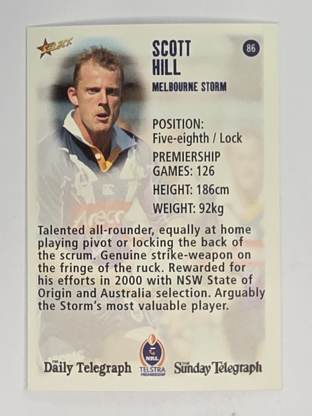 NRL 2003 Daily Telegraph | #086 | Scott Hill | Melbourne Storm