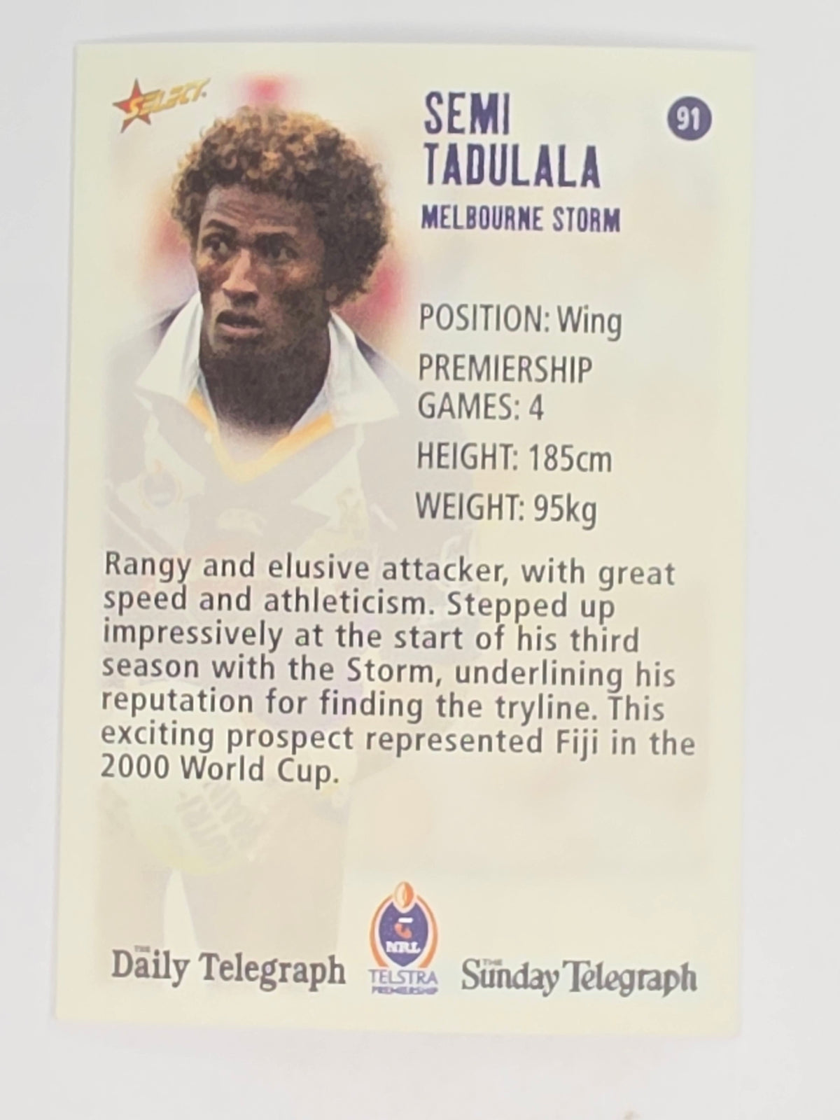 NRL 2003 Daily Telegraph | #091 | Semi Tadulala | Melbourne Storm
