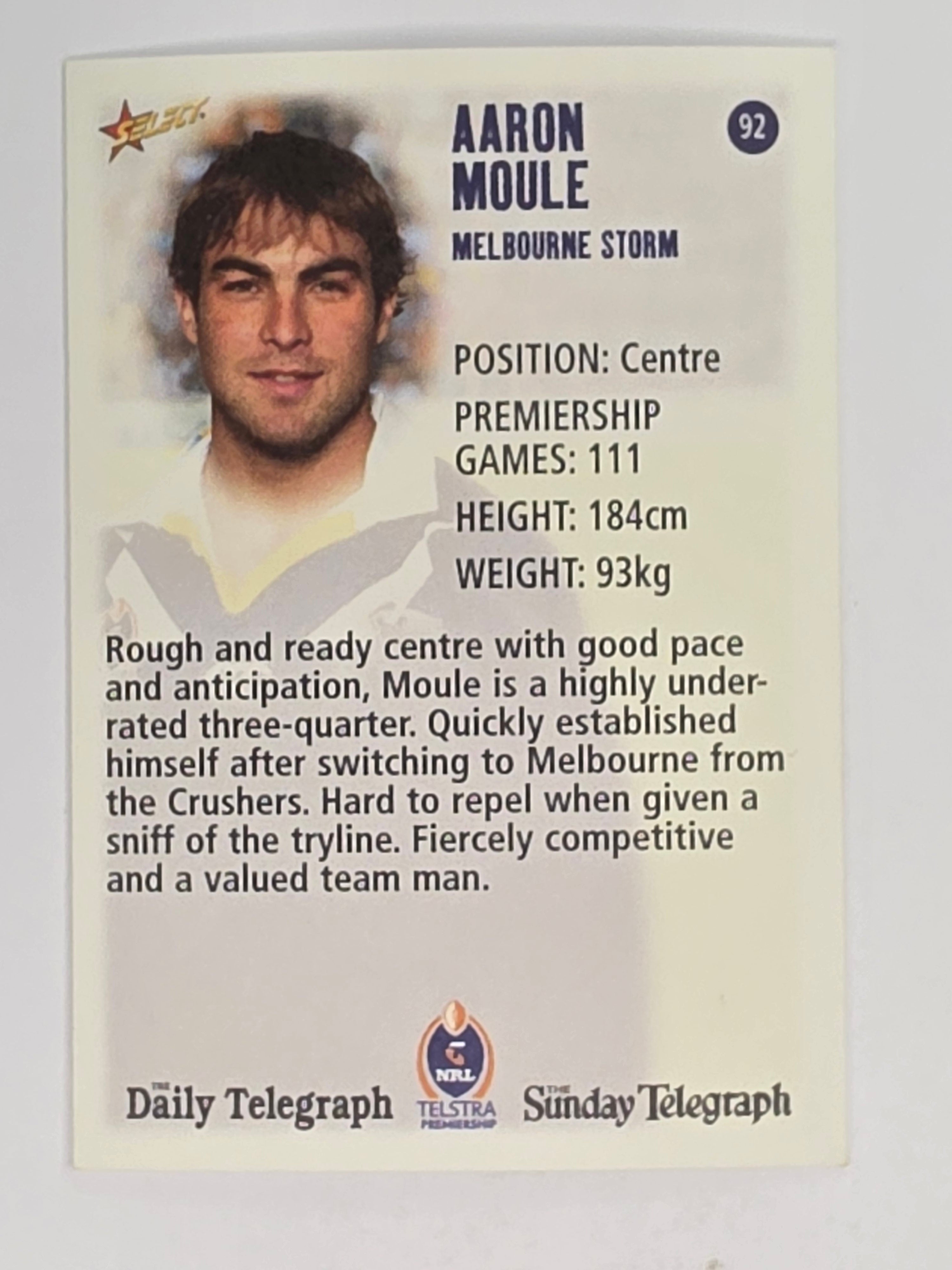 NRL 2003 Daily Telegraph | #092 | Aaron Moule | Melbourne Storm