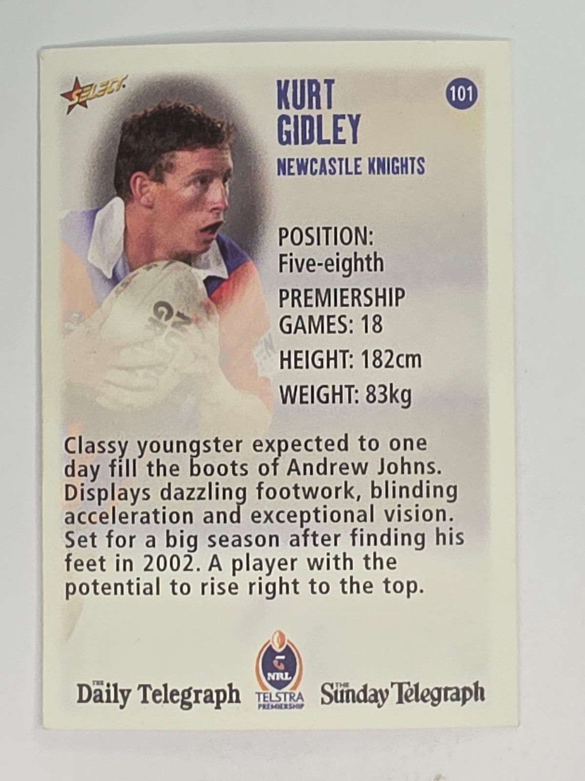NRL 2003 Daily Telegraph | #101 | Kurt Gidley | Newcastle Knights