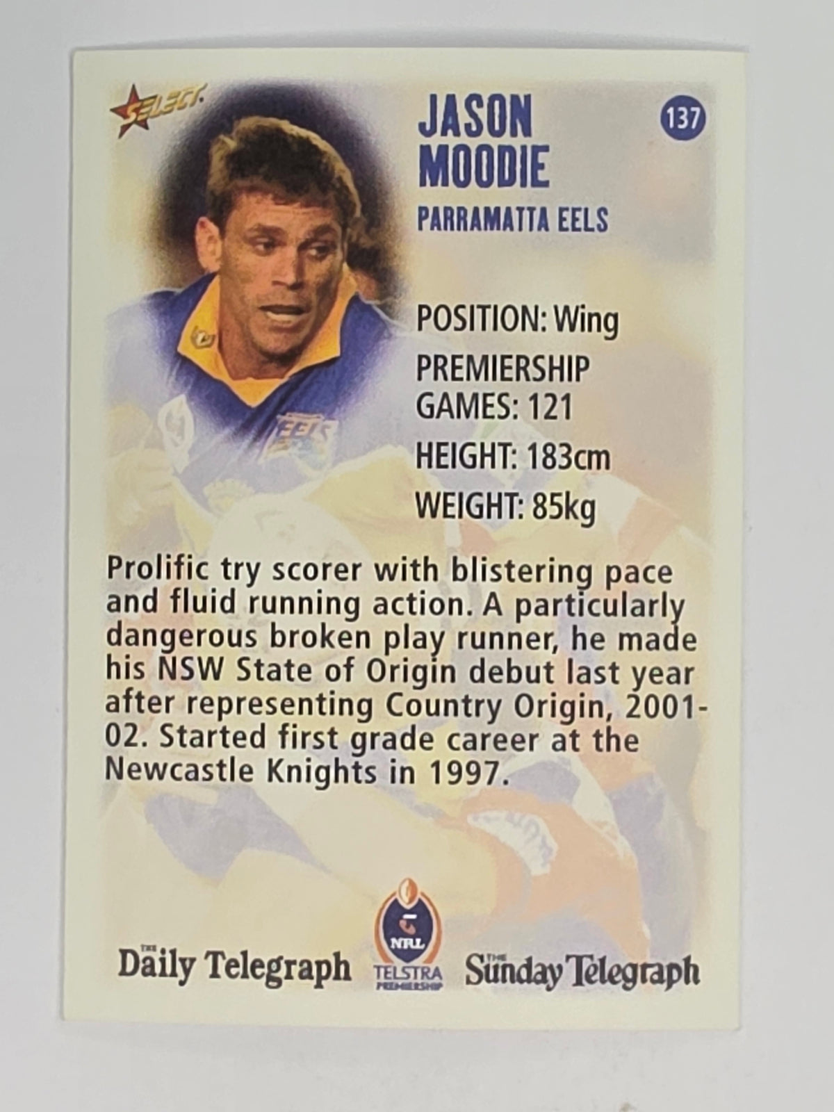 NRL 2003 Daily Telegraph | #137 | Jason Moodie | Parramatta Eels
