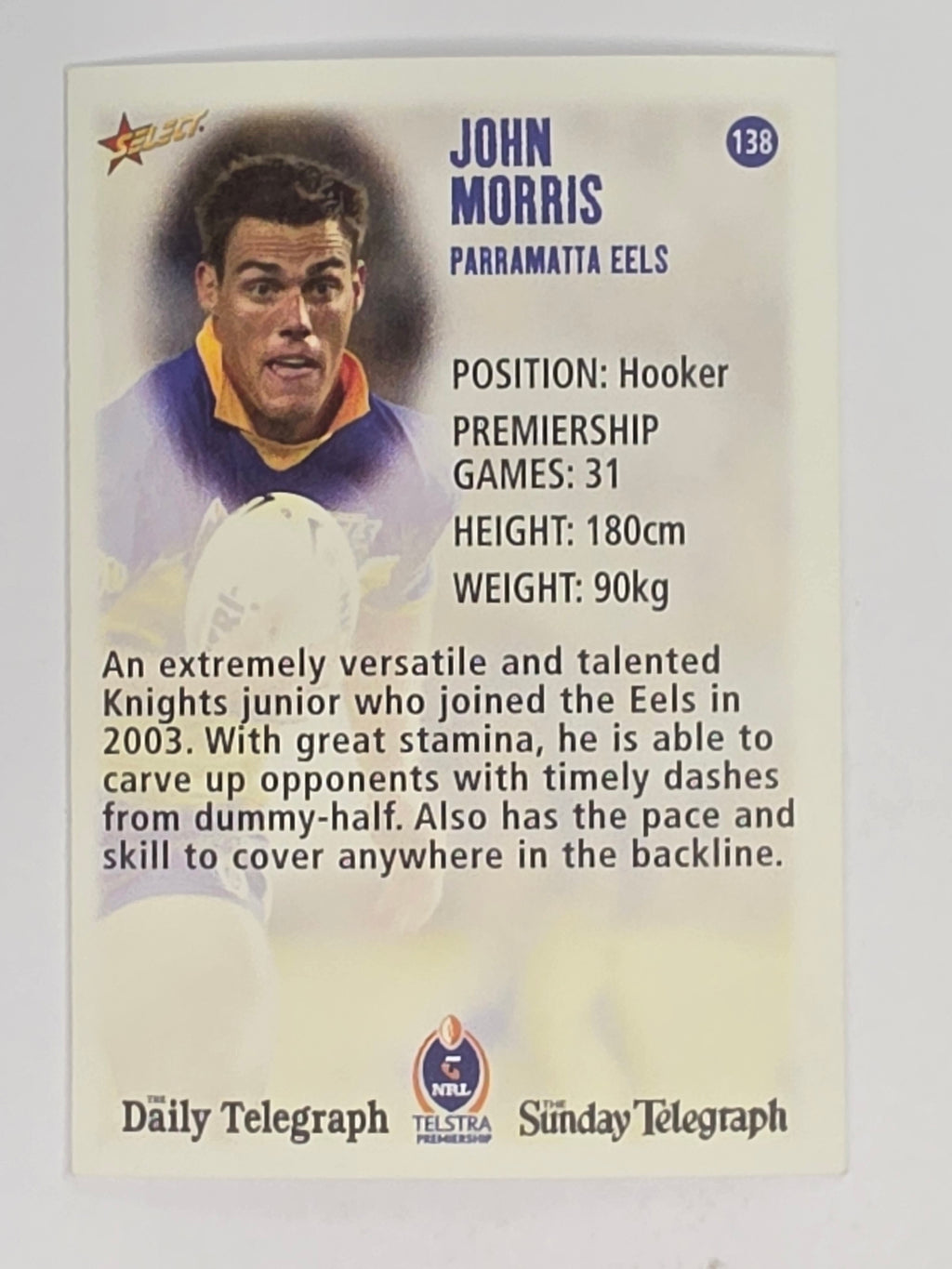 NRL 2003 Daily Telegraph | #138 | John Morris | Parramatta Eels