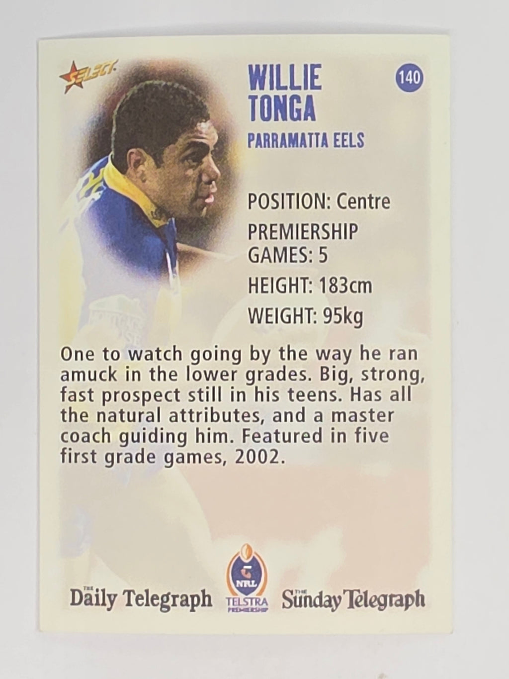 NRL 2003 Daily Telegraph | #140 | Willie Tonga | Parramatta Eels