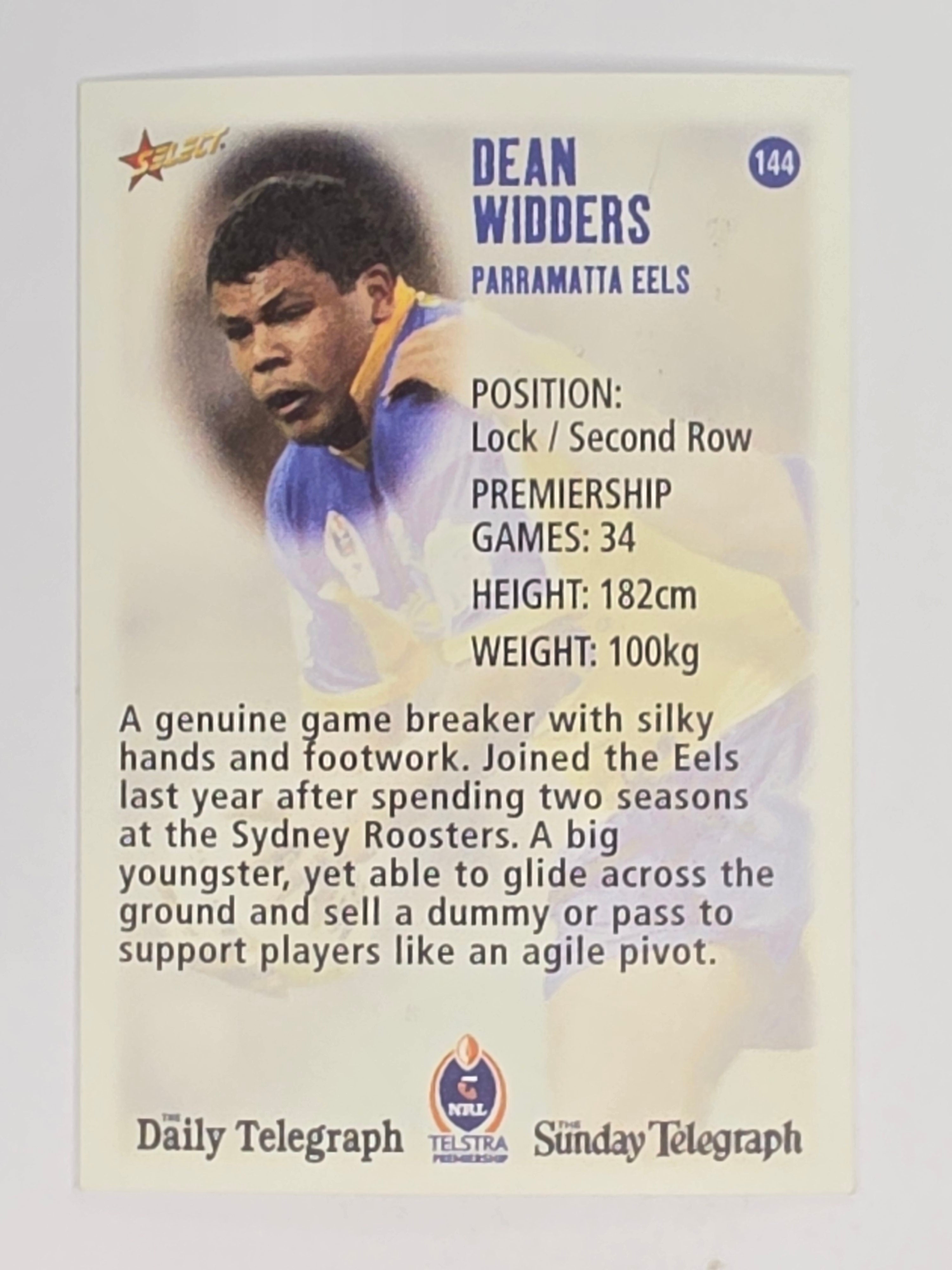 NRL 2003 Daily Telegraph | #144 | Dean Widders | Parramatta Eels