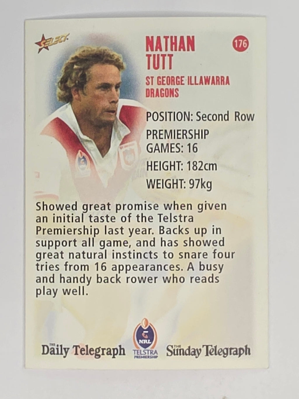 NRL 2003 Daily Telegraph | #176 | Nathan Tutt | St George Illawarra Dragons