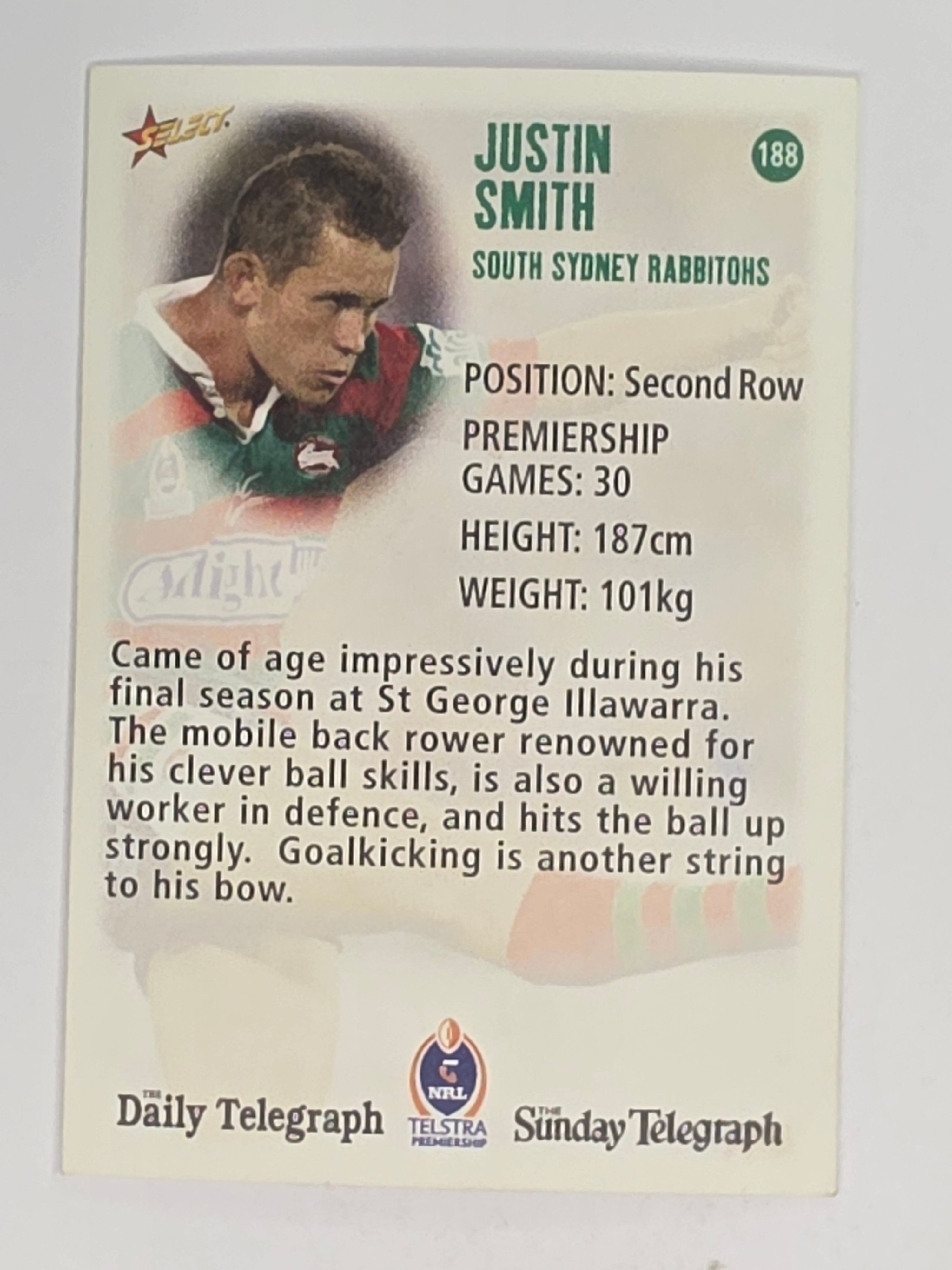 NRL 2003 Daily Telegraph | #188 | Justin Smith | South Sydney Rabbitohs