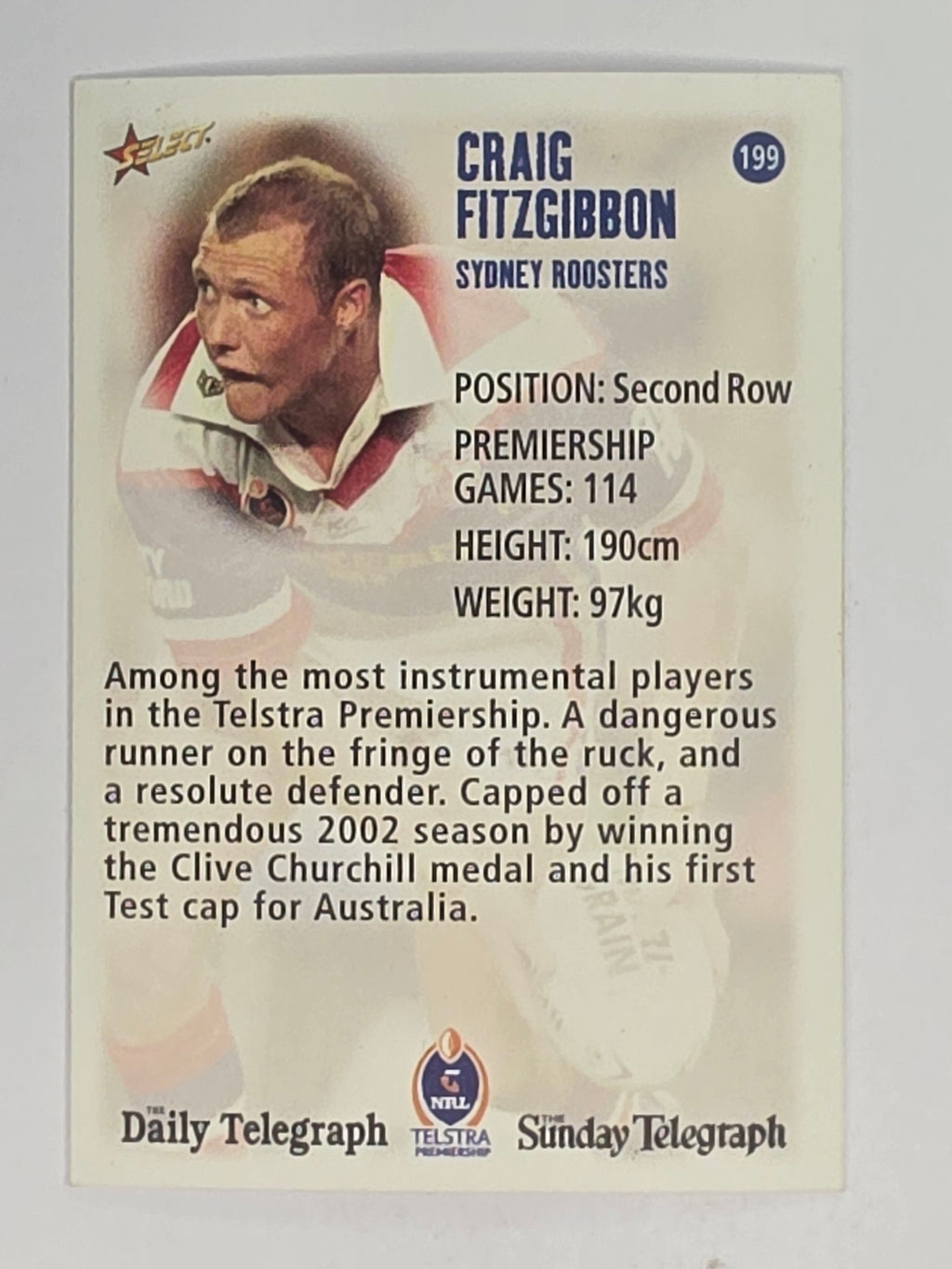 NRL 2003 Daily Telegraph | #199 | Craig Fitzgibbon | Sydney Roosters